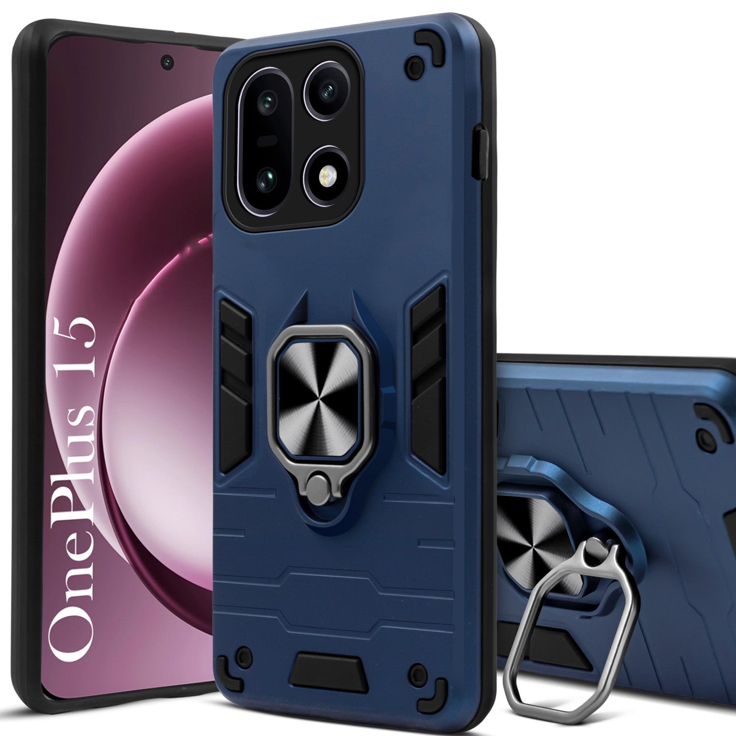 For OnePlus 15 5G Back Cover Case Hybrid Armor (Shockproof Dual Layer Polycarbonate |Ring Holder Kickstand)