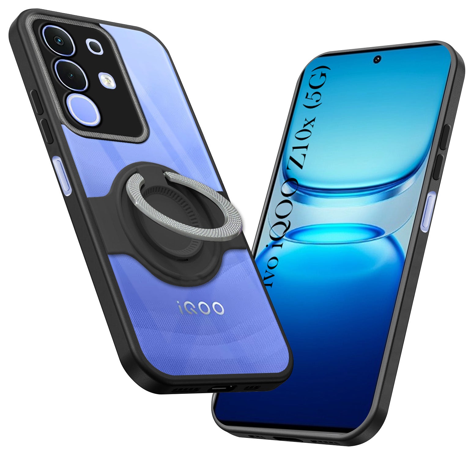 For Vivo iQOO Z10x Back Cover Case with stand (Built-in Ring Holder Kickstand | Lifetime Anti Yellow | Camera Protection)