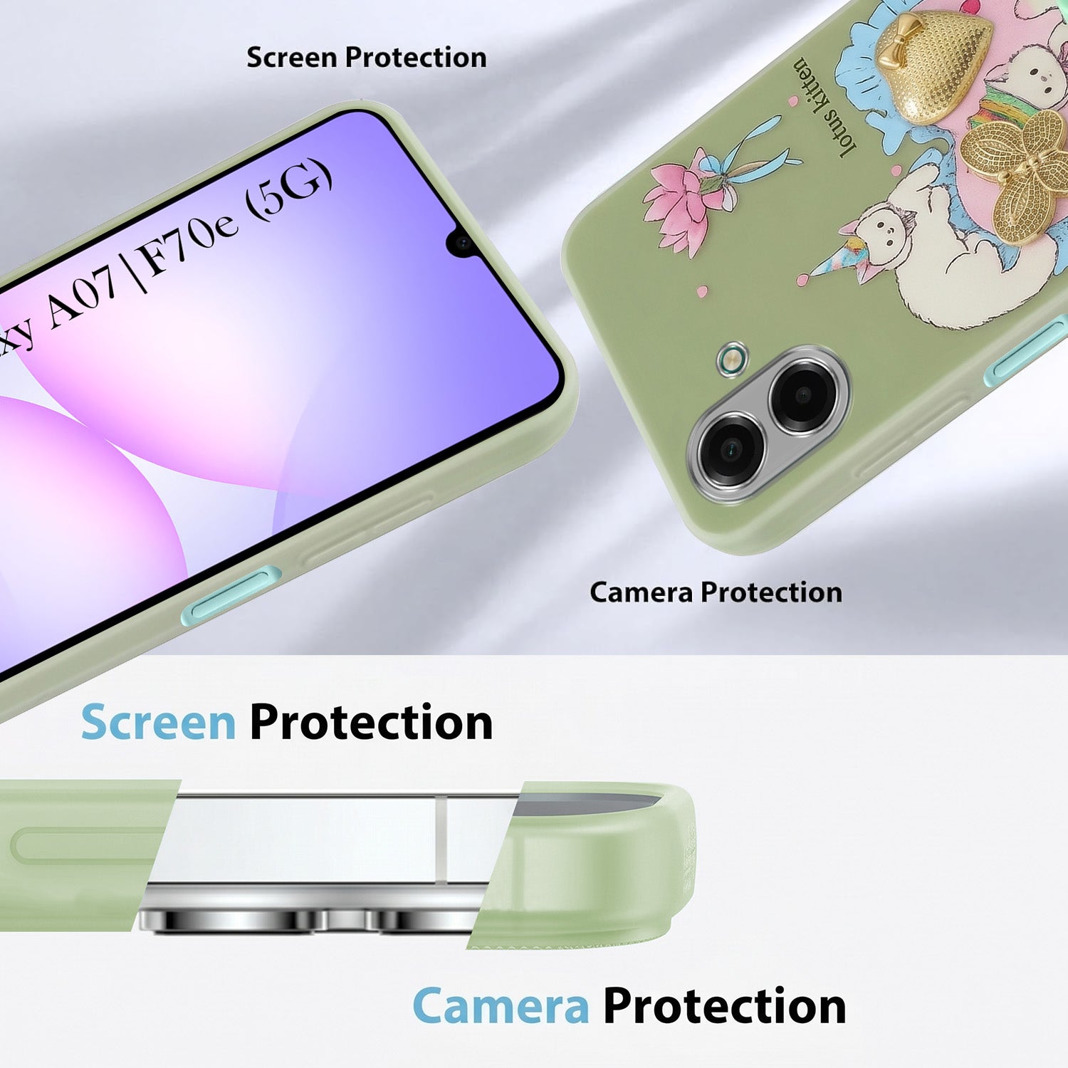 For Samsung Galaxy A07 5G | F70e 5G Back Cover Case (3D Cute Heart Strap Holder | Camera Protection | Designer Girls Print)