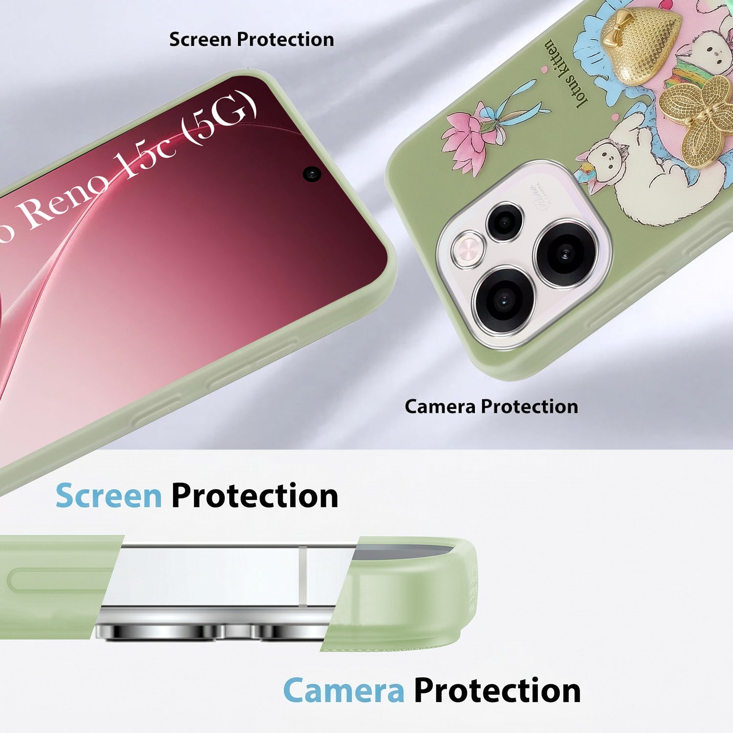 For Oppo Reno 15c Back Cover Case (3D Cute Heart Strap Holder | Camera Protection | Designer Girls Print)