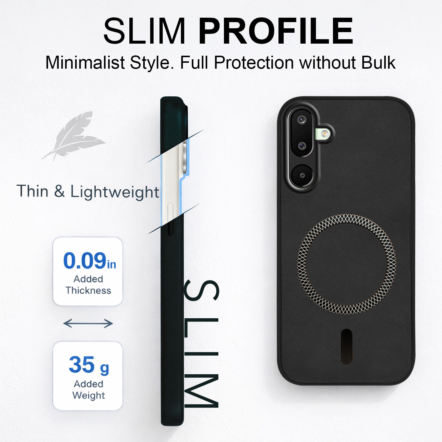 For Samsung Galaxy M16 5G | Samsung Galaxy F16 5G Back Cover Case Leather Finish (MagSafe Compatible Wireless Charging | Soft Touch | Camera Bump Protection)