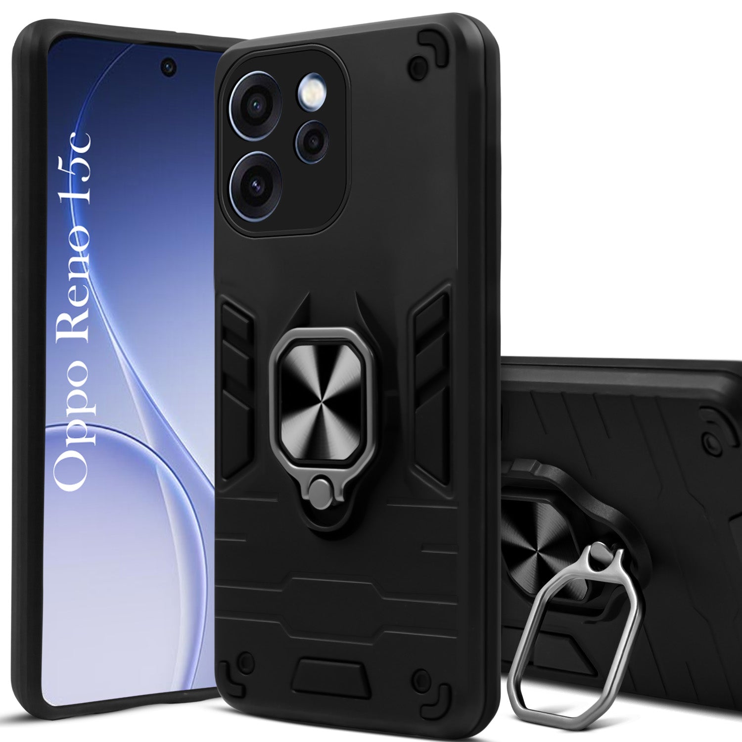 For Oppo Reno 15c Hybrid Armor Back Cover Case (Shockproof Dual Layer Polycarbonate |Ring Holder Kickstand)