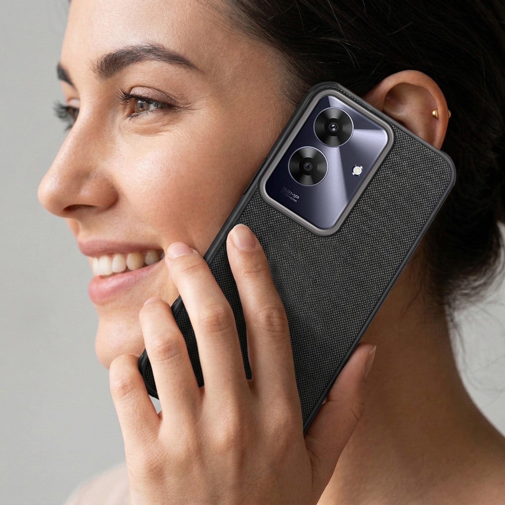 For Realme C61 | Realme Narzo N61 Combo with Back Cover and 9H Tempered Glass (Textured Grip Design | Micro-Fiber Cloth Inside | Oleophobic Coating Screen Glass)