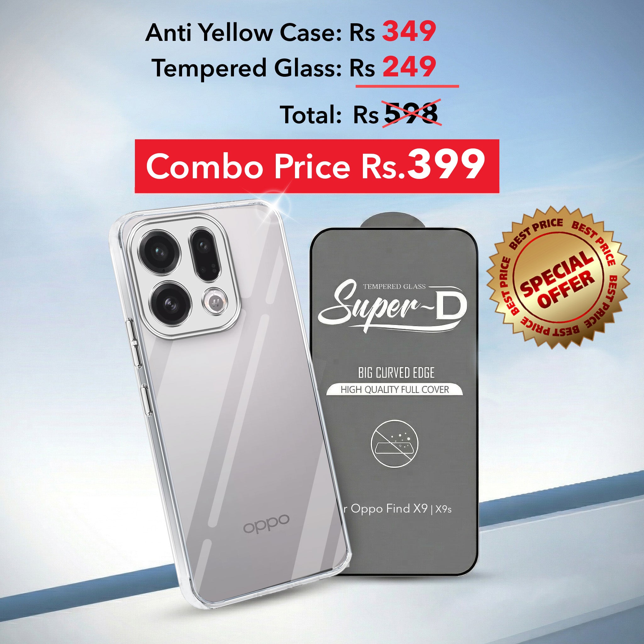 For Oppo Find X9 | Oppo Find X9s Combo with Back Cover and 9H Tempered Glass (Lifetime Anti-Yellow | Sleek Hard Crystal | Oleophobic Coating Screen Glass)