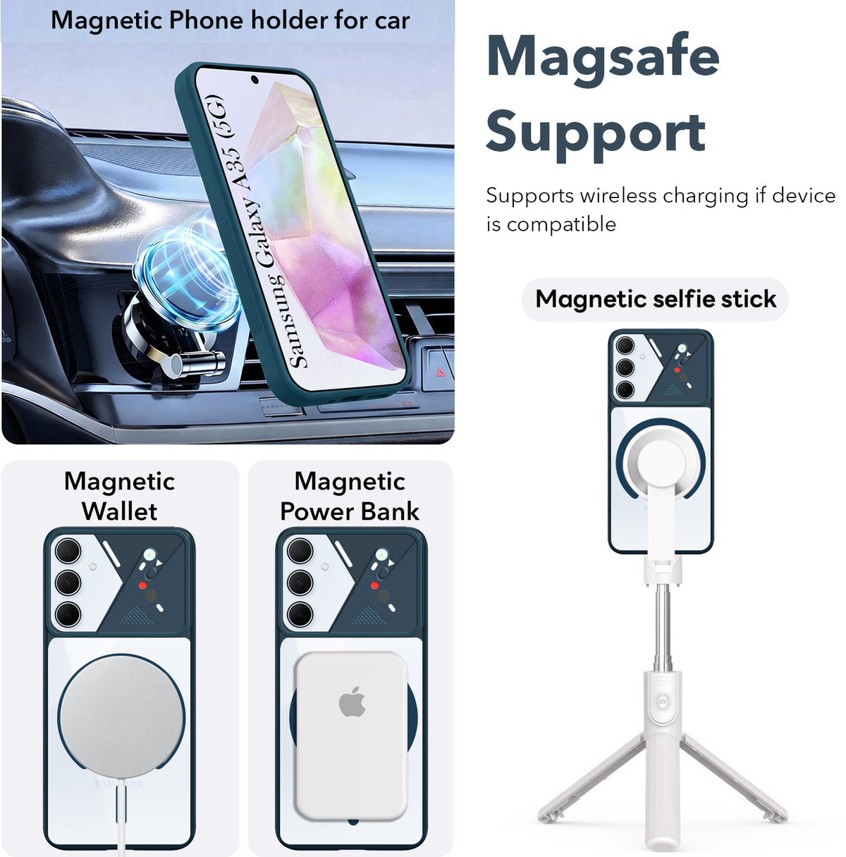 For Samsung Galaxy A35 5G Back Cover Case Lifetime Anti-Yellow Clear (Camera Protection | Side Grip | Wireless MagSafe Compatible)