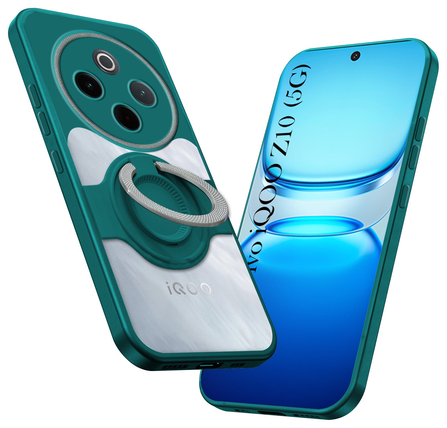 For Vivo iQOO Z10 Back Cover Case with stand (Built-in Ring Holder Kickstand | Lifetime Anti Yellow | Camera Protection)