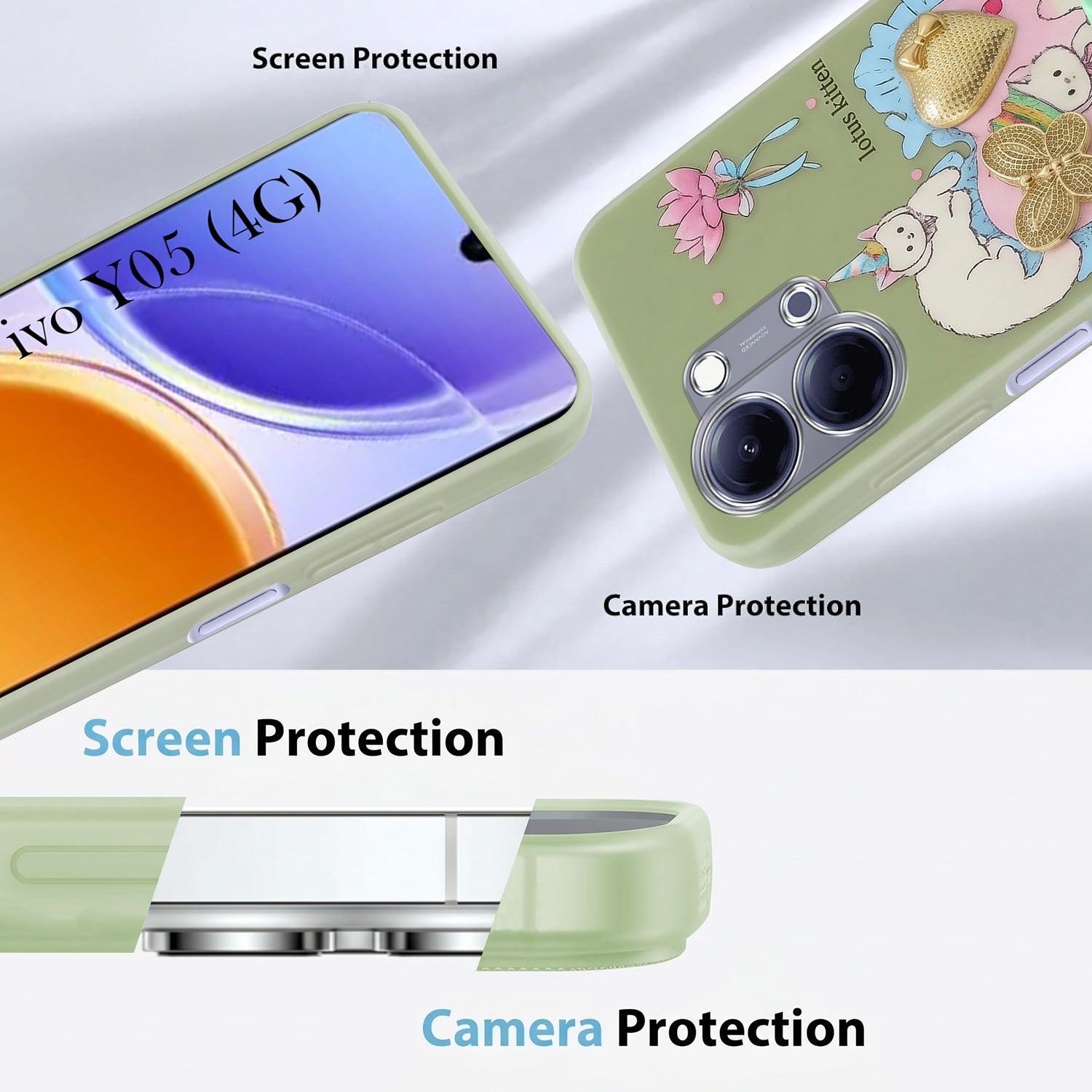 For Vivo Y05 4G Back Cover Case (3D Cute Heart Strap Holder | Camera Protection | Designer Girls Print)