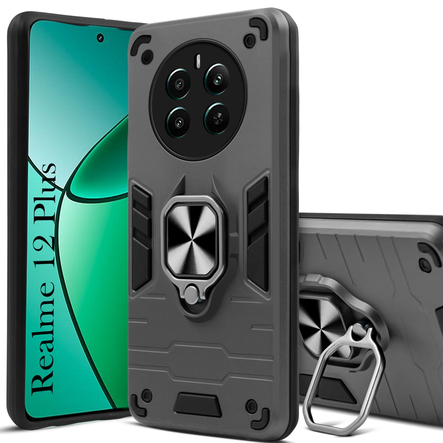 For Realme 12 Plus Back Cover Case (Shockproof Polycarbonate Dual Layer Hybrid Armor)