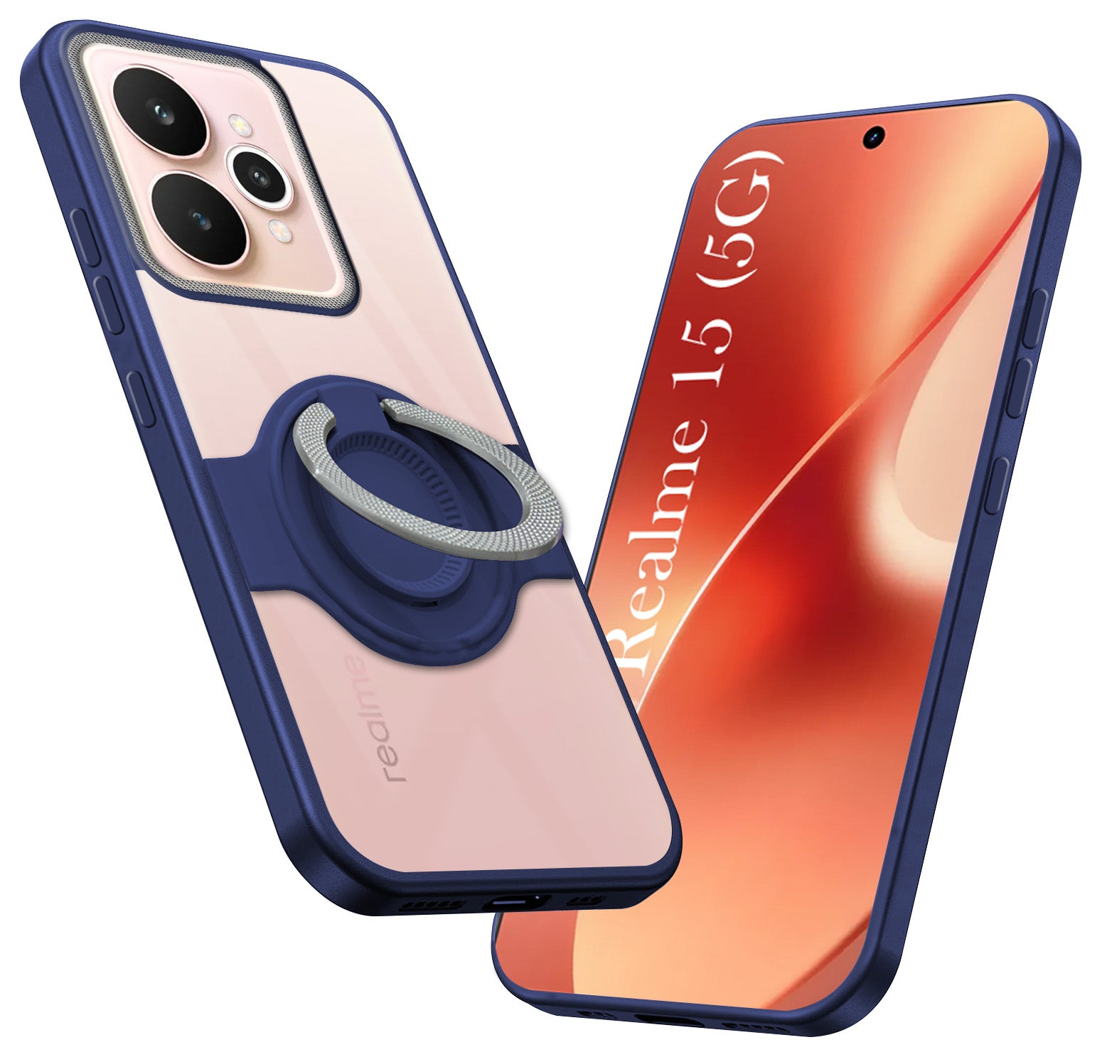 For Realme 15 Back Cover Case with stand (Built-in Ring Holder Kickstand | Lifetime Anti Yellow | Camera Protection)