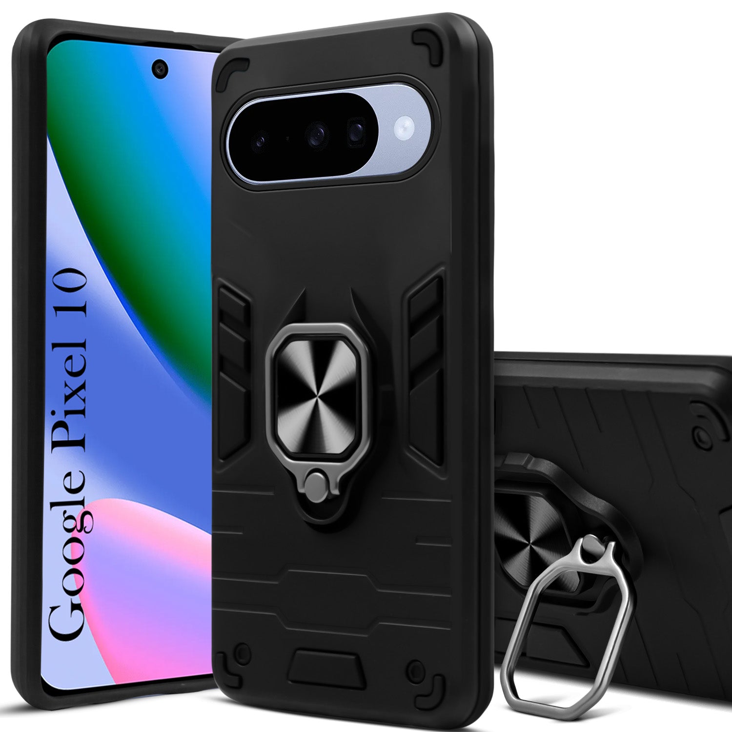 For Google Pixel 10 Back Cover Case (Shockproof Dual Layer Polycarbonate |Ring Holder Kickstand)