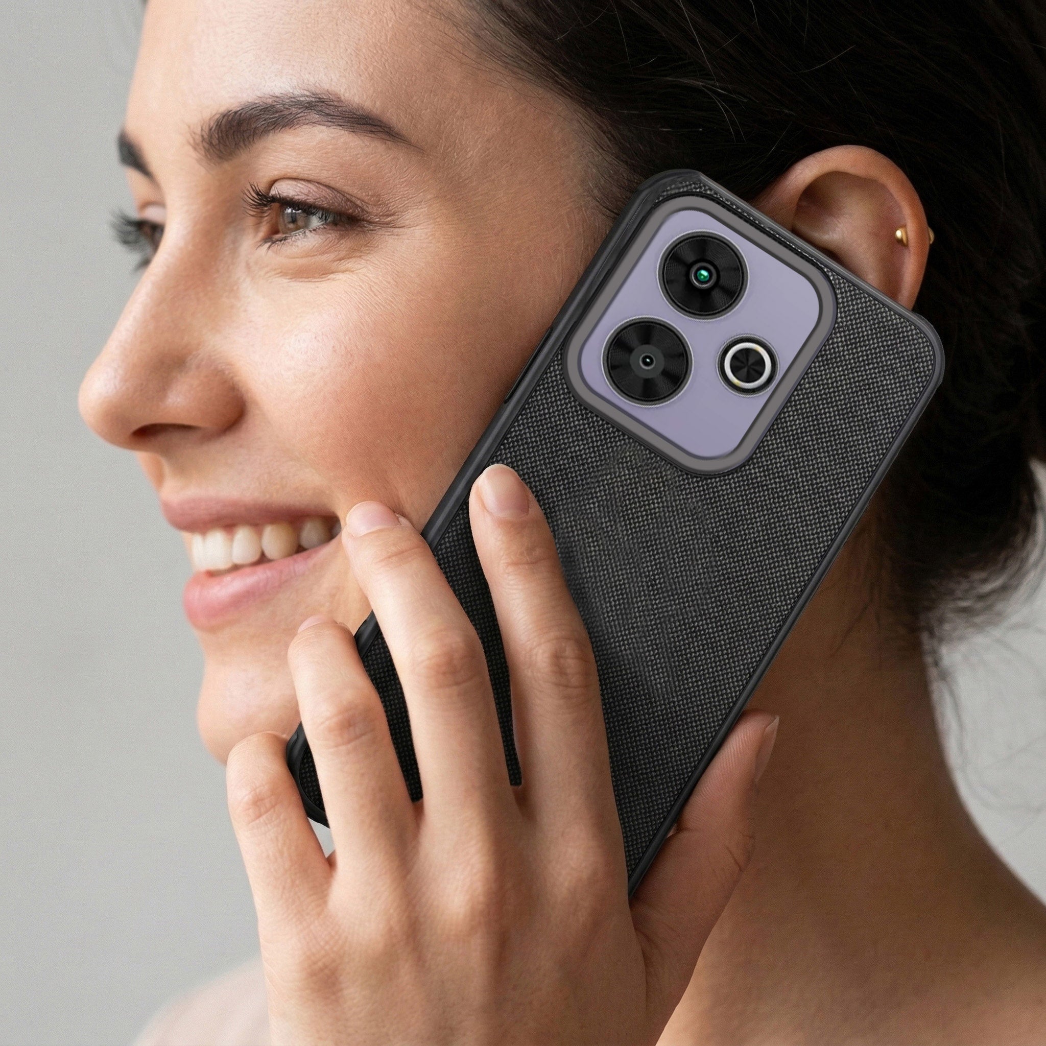 For Poco M6 Plus 5G Combo with Back Cover and 9H Tempered Glass (Textured Grip Design | Micro-Fiber Cloth Inside | Oleophobic Coating Screen Glass)