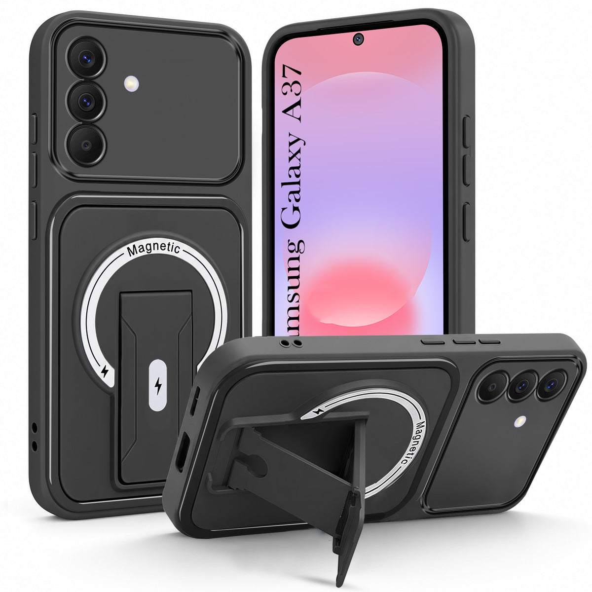 For Samsung Galaxy A37 5G Back Case Cover Metallic (Hybrid Armor Kickstand | MagSafe Compatible | Camera Protection Shockproof)