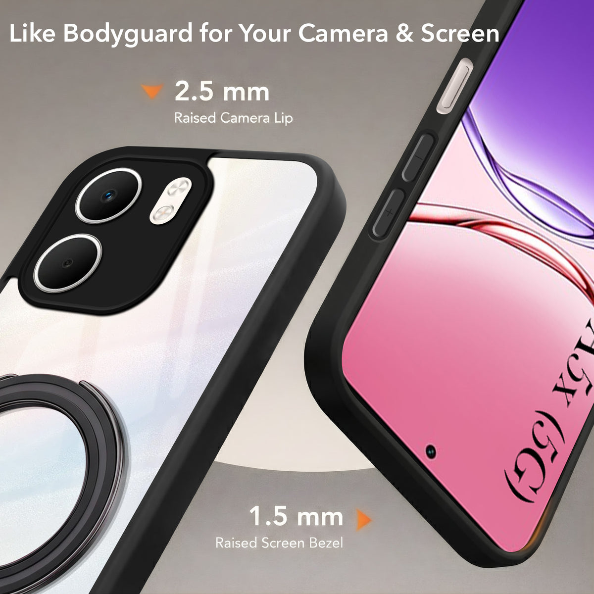 For Oppo A5X Back Cover Case (Kick Stand Ring Holder | Life time Anti Yellow | Camera Protection)