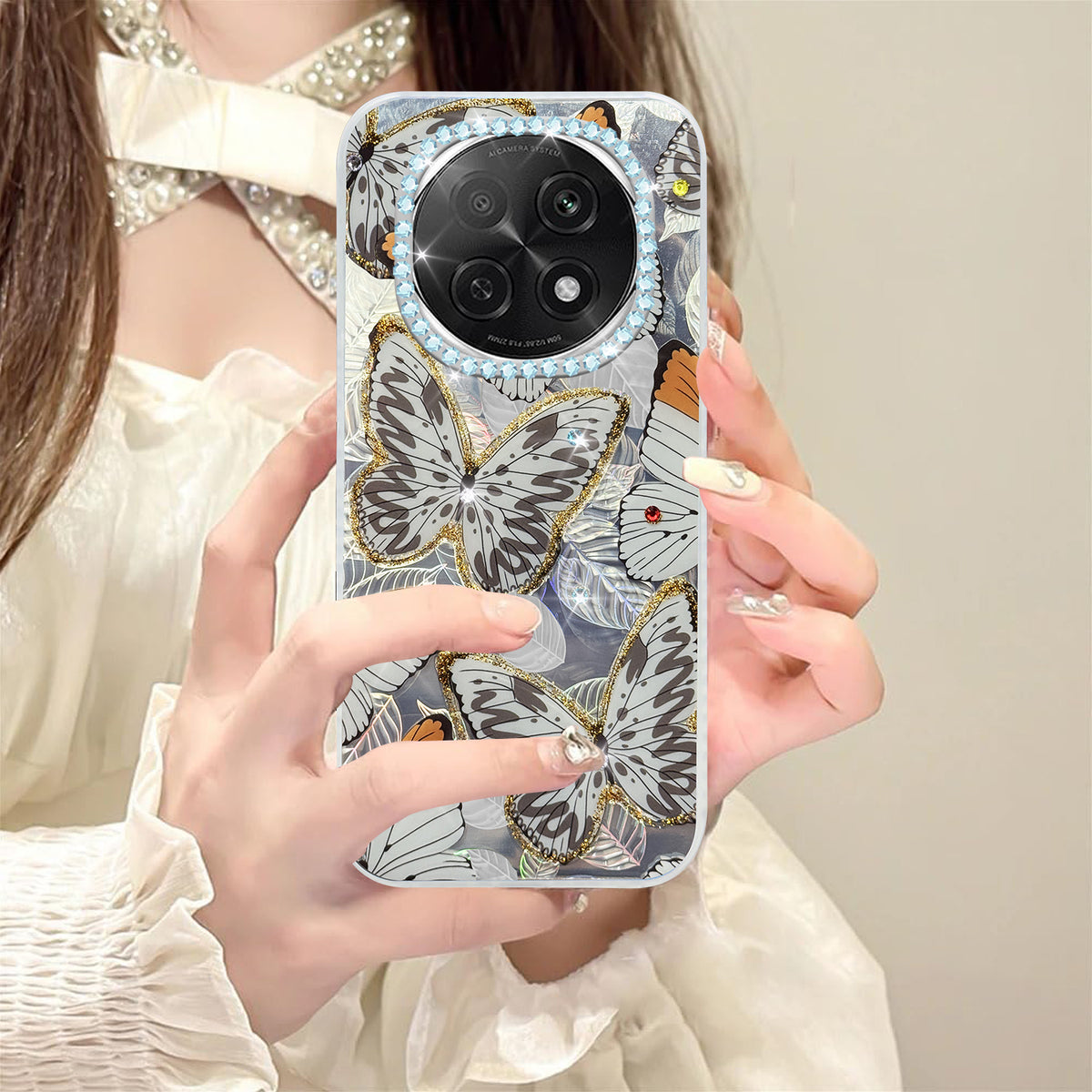 For Oppo F29 Pro Back Cover Case  (Luxury Floral Glitter Cute Butterfly | Diamond Studded Camera Bump | Girls & Women Design)