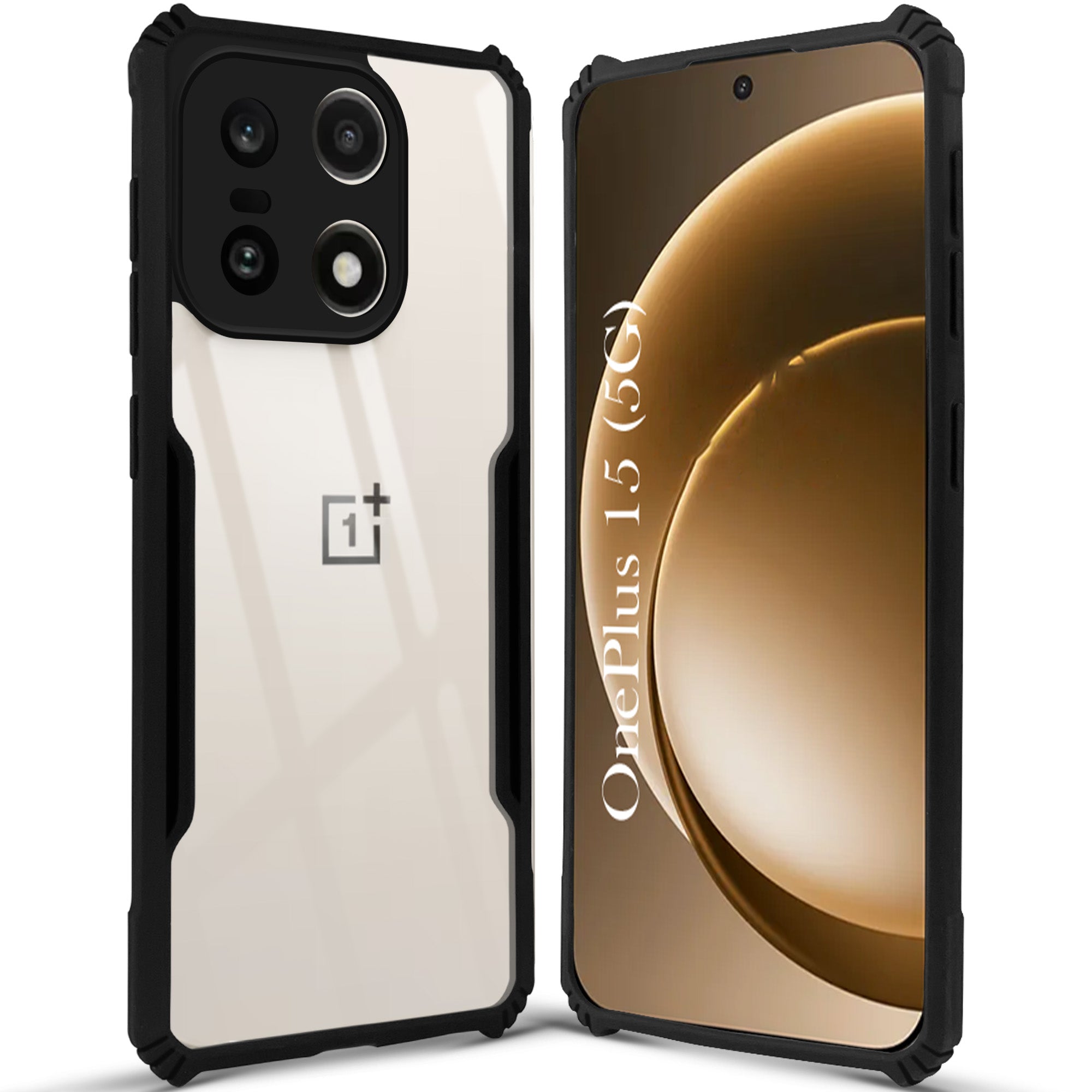 For OnePlus 15 5G Back Cover Case Hybrid (Shockproof with Polycarbonate Clear Panel | Professional Black)