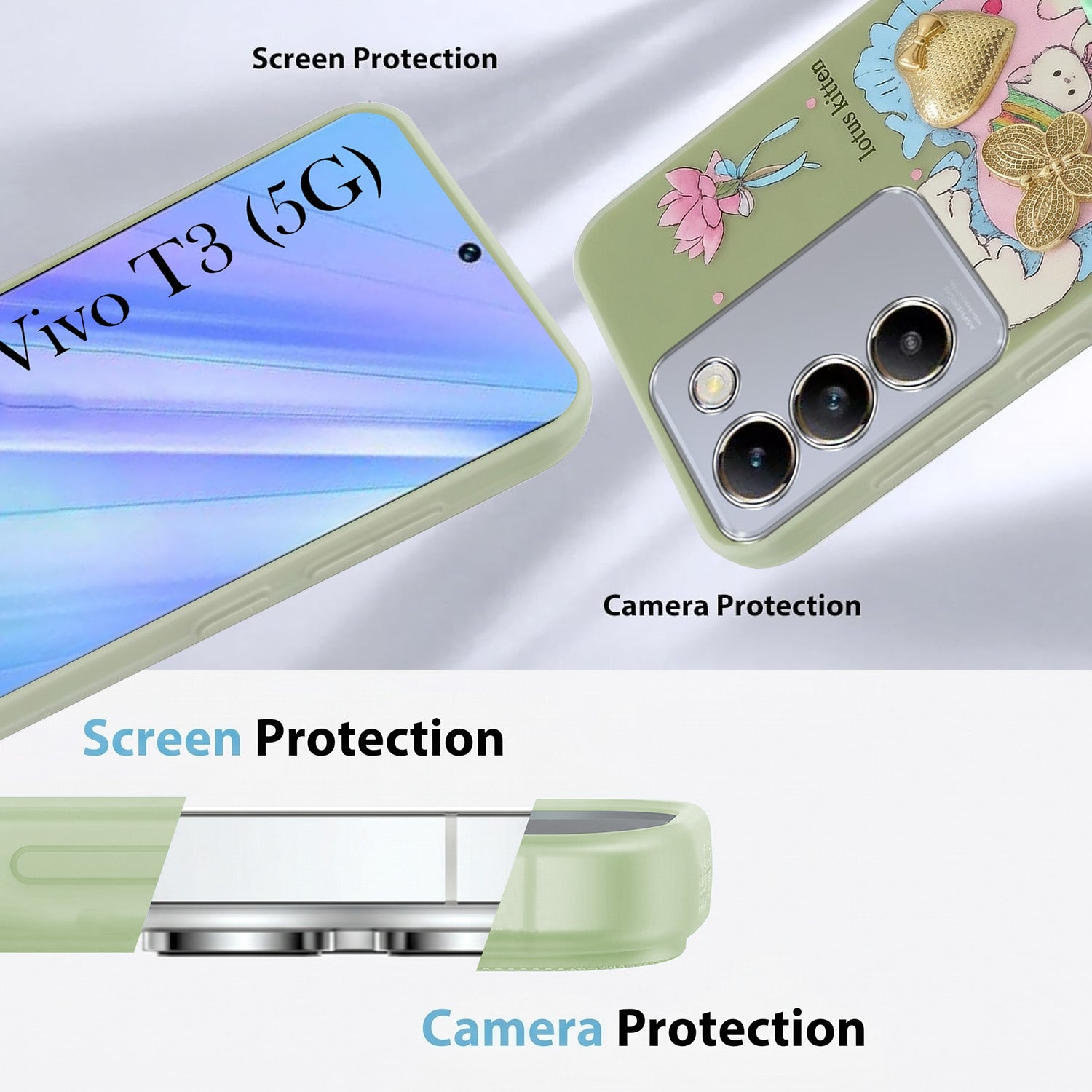For Vivo T3 5G Back Cover Case (3D Cute Heart Strap Holder | Camera Protection | Designer Girls Print)