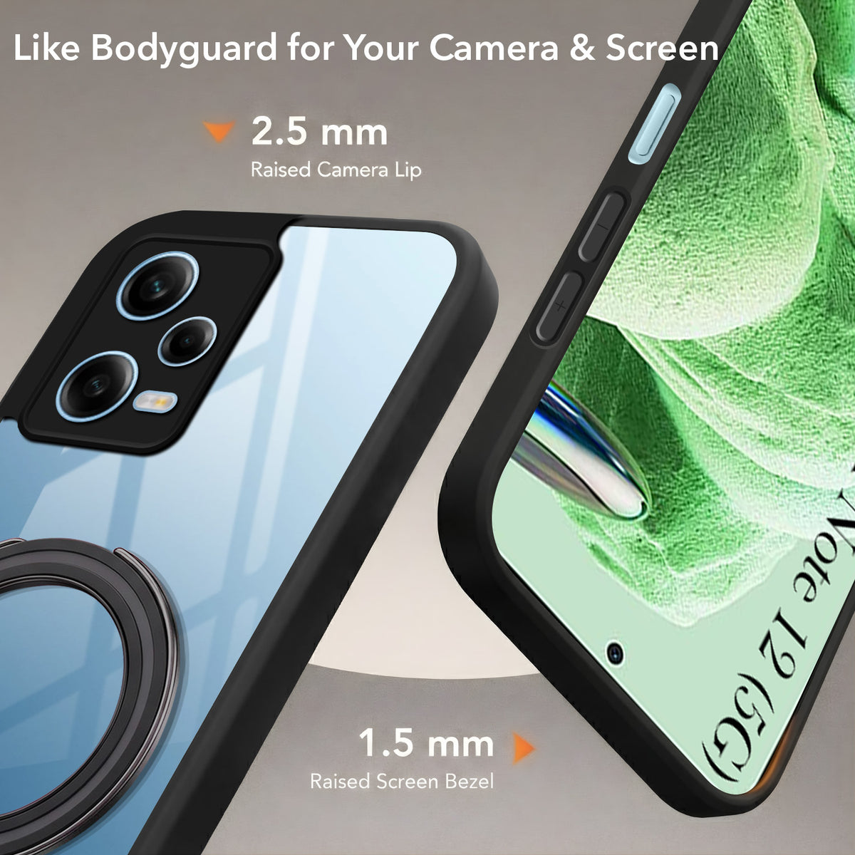 For Redmi Note 12 5G Back Cover Case (Kick Stand Ring Holder | Life time Anti Yellow | Camera Protection)