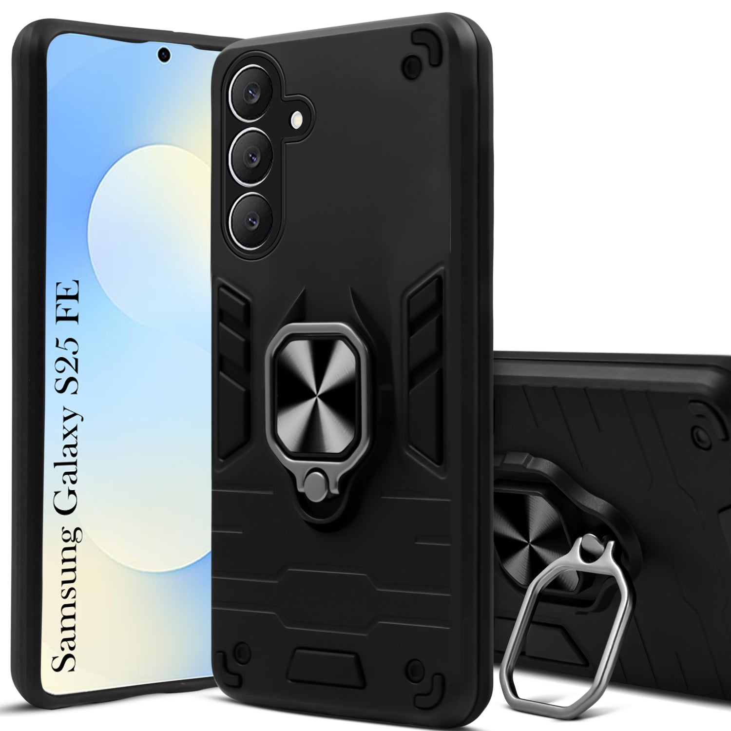 For Samsung Galaxy S25 FE Back Cover Case Hybrid Armor (Shockproof Dual Layer Polycarbonate |Ring Holder Kickstand)