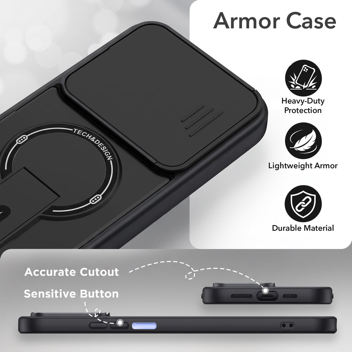 For Vivo Y05 4G | Vivo T5 Lite 5G Back Case Cover Metallic (Hybrid Armor Kickstand | Sliding Shutter Camera Protection | MagSafe Compatible)