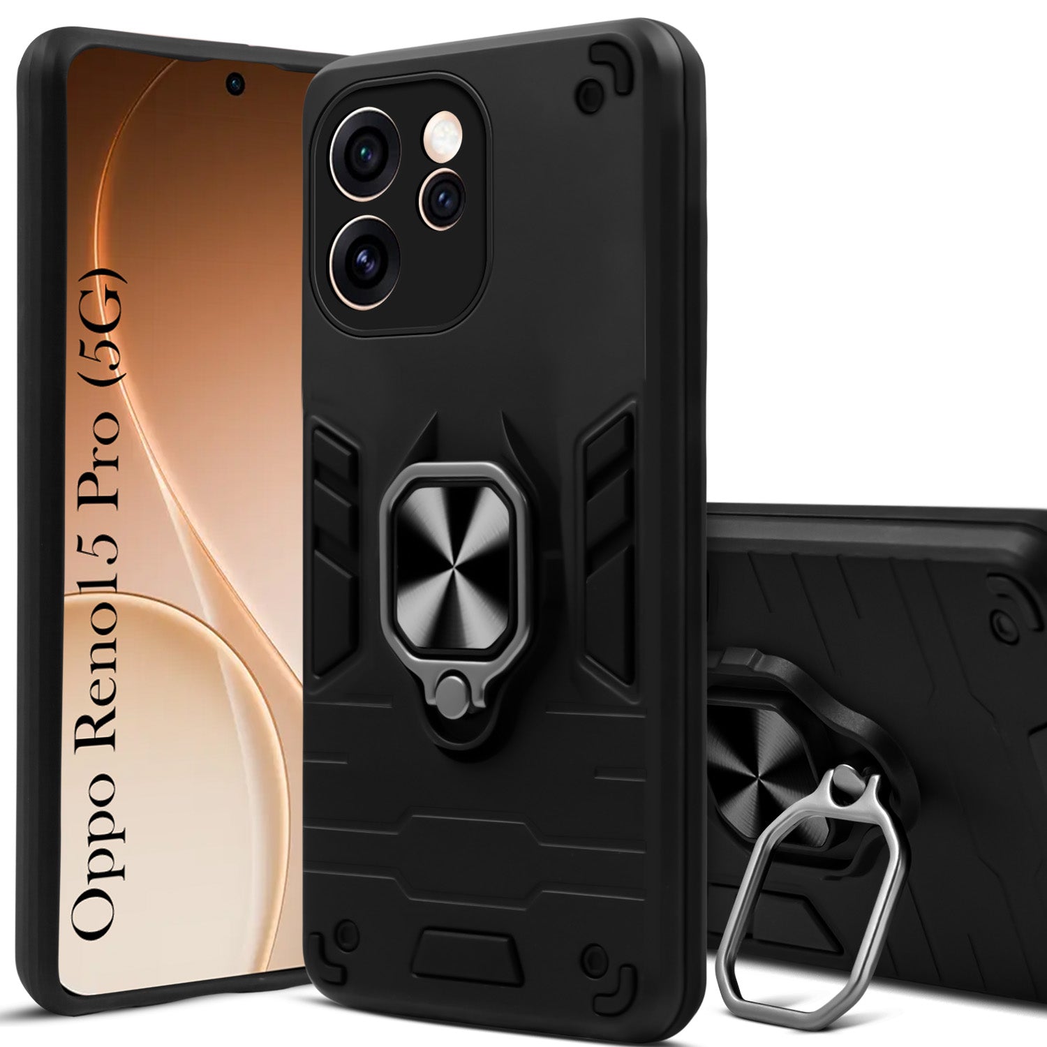 For Oppo Reno15 Pro 5G | Oppo Reno 15 Pro 5G Back Cover Case Hybrid Armor (Shockproof Dual Layer Polycarbonate |Ring Holder Kickstand)