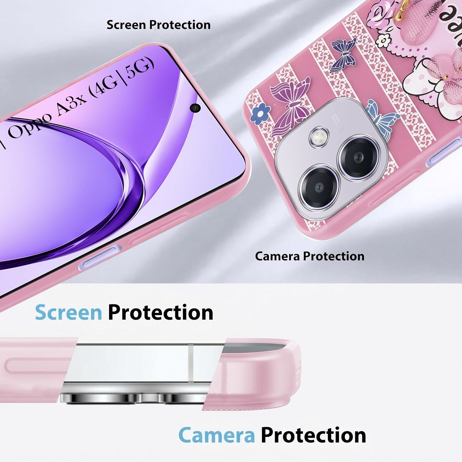 For Oppo A3X (4G/5G) | Oppo A3 5G Back Cover Case (3D Cute Heart Strap Holder | Camera Protection | Designer Girls Print)