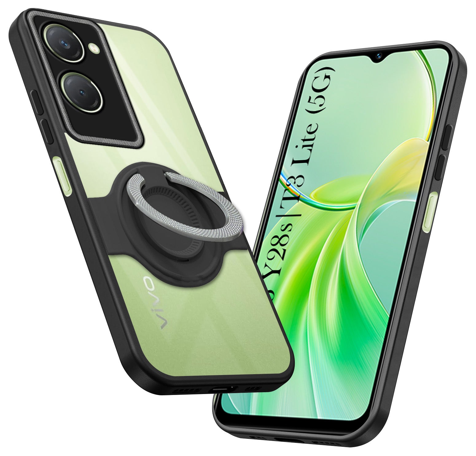 For Vivo T3 Lite 5G | Vivo Y28s 5G Back Cover Case with stand (Built-in Ring Holder Kickstand | Lifetime Anti Yellow | Camera Protection)