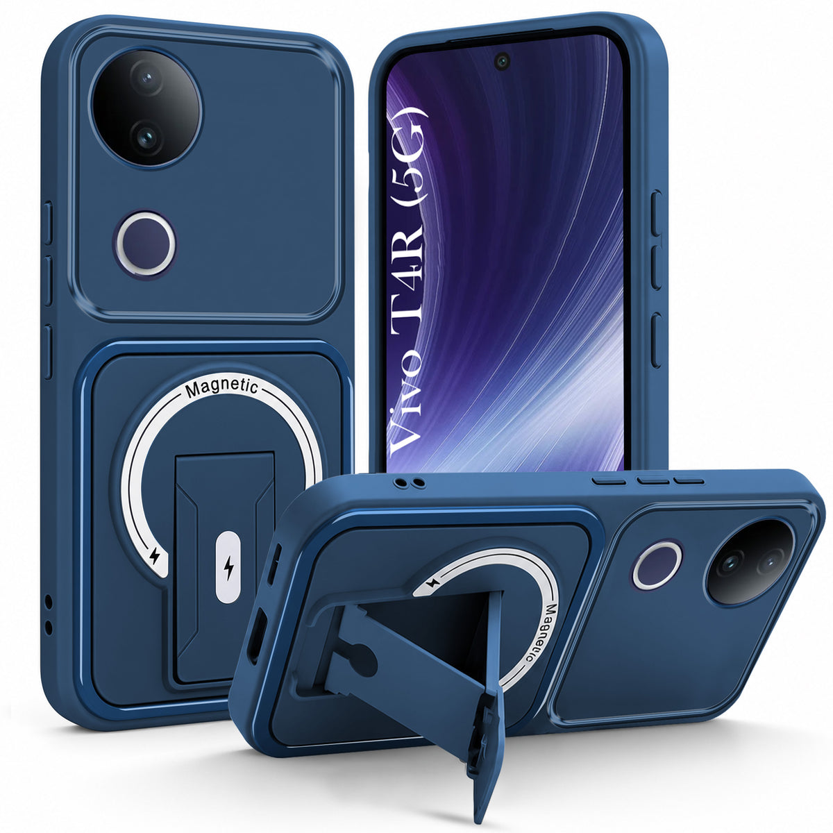 For Vivo T4R Back Case Cover Metallic (Hybrid Armor Kickstand | MagSafe Compatible | Camera Protection Shockproof)