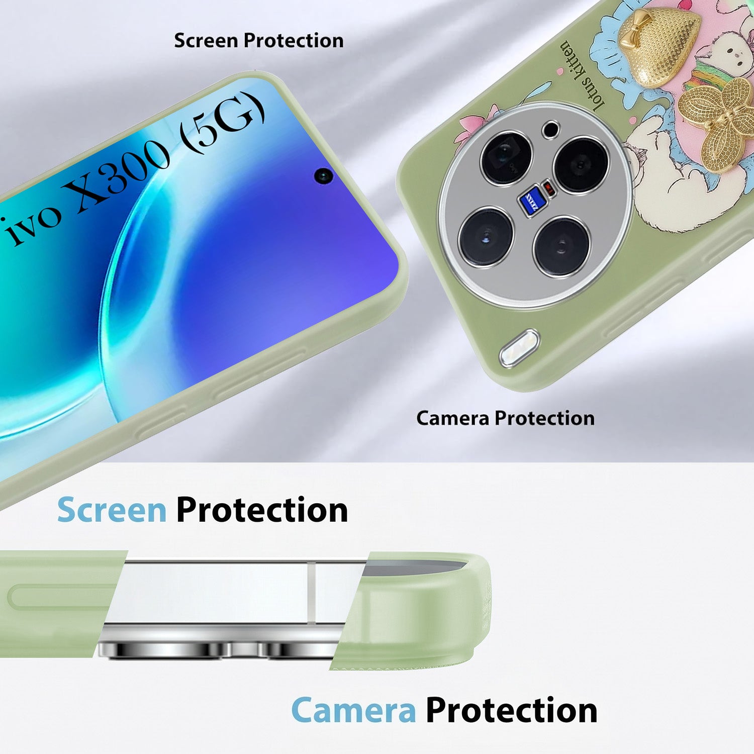 For Vivo X300 5G Back Cover Case (3D Cute Heart Strap Holder | Camera Protection | Designer Girls Print)