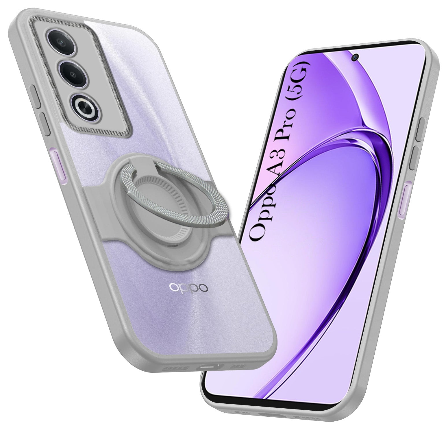 For Oppo A3 Pro 5G Back Cover Case with stand (Built-in Ring Holder Kickstand | Lifetime Anti Yellow | Camera Protection)