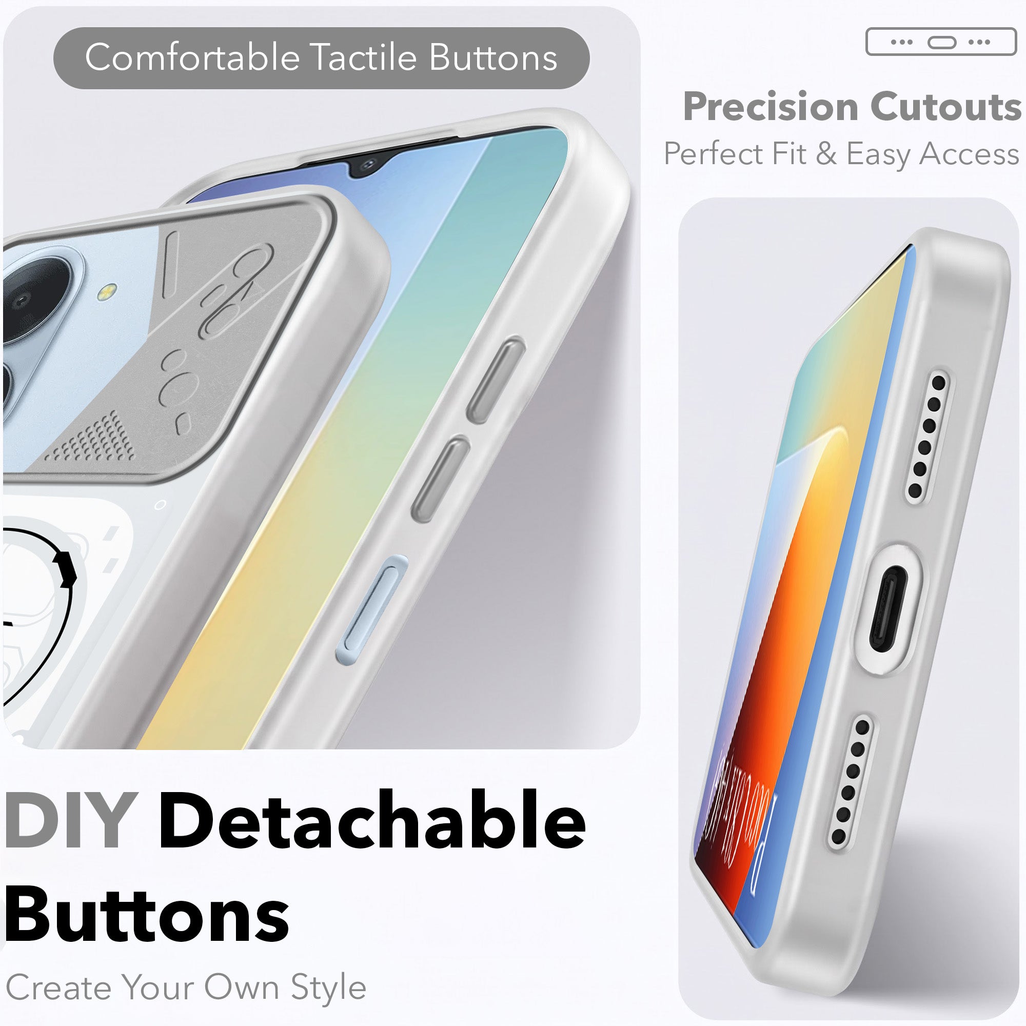 For Poco C81x Metallic Back Cover Case (Metallic Camera Protection & Buttons | Translucent Milky Shade | Hard Polycarbonate)