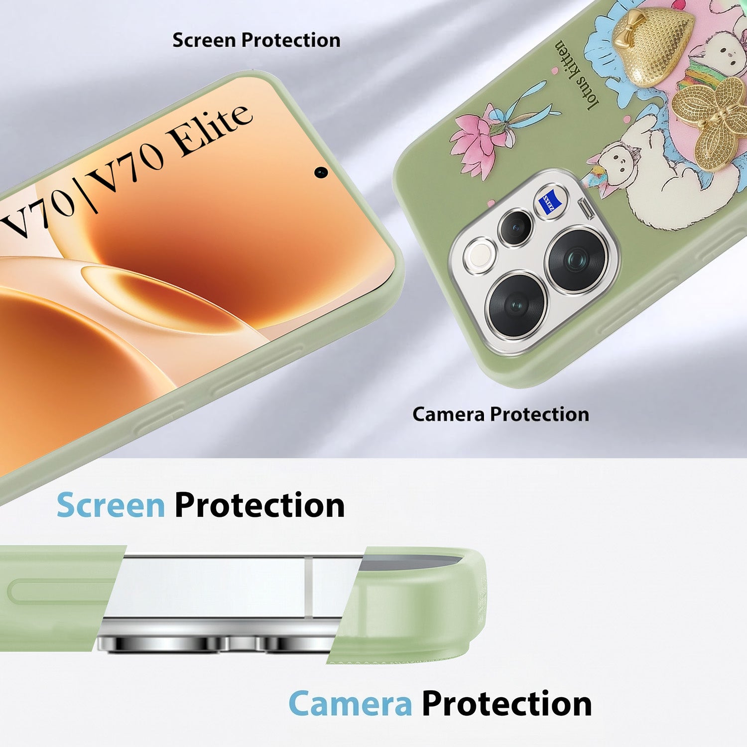 For Vivo V70 | Vivo V70 Elite 5G Back Cover Case (3D Cute Heart Strap Holder | Camera Protection | Designer Girls Print)