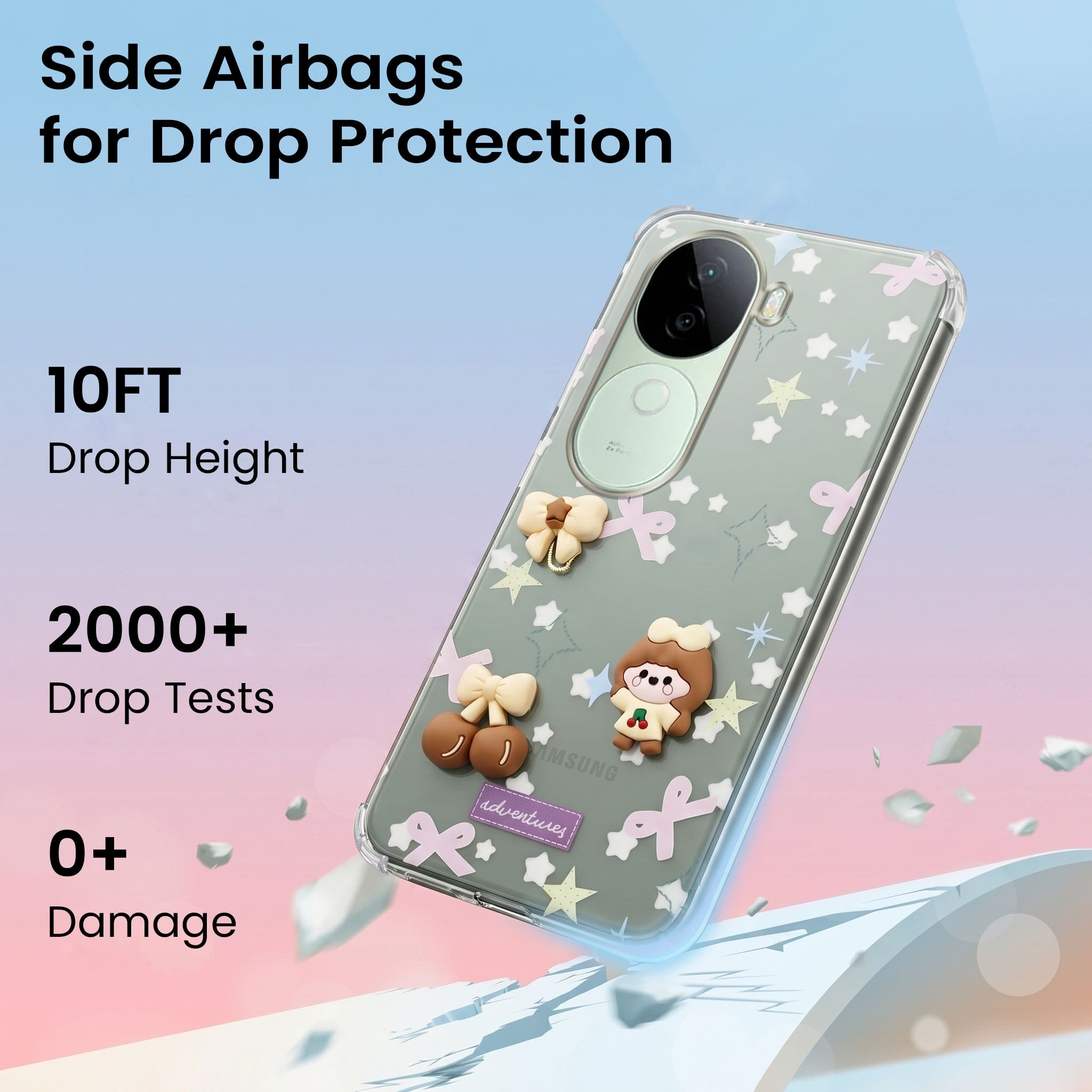 For Vivo V40e Back Cover Case (3D Cute Cartoons | Hard Back Side Soft | Matte Premium Finish | HD Printing)