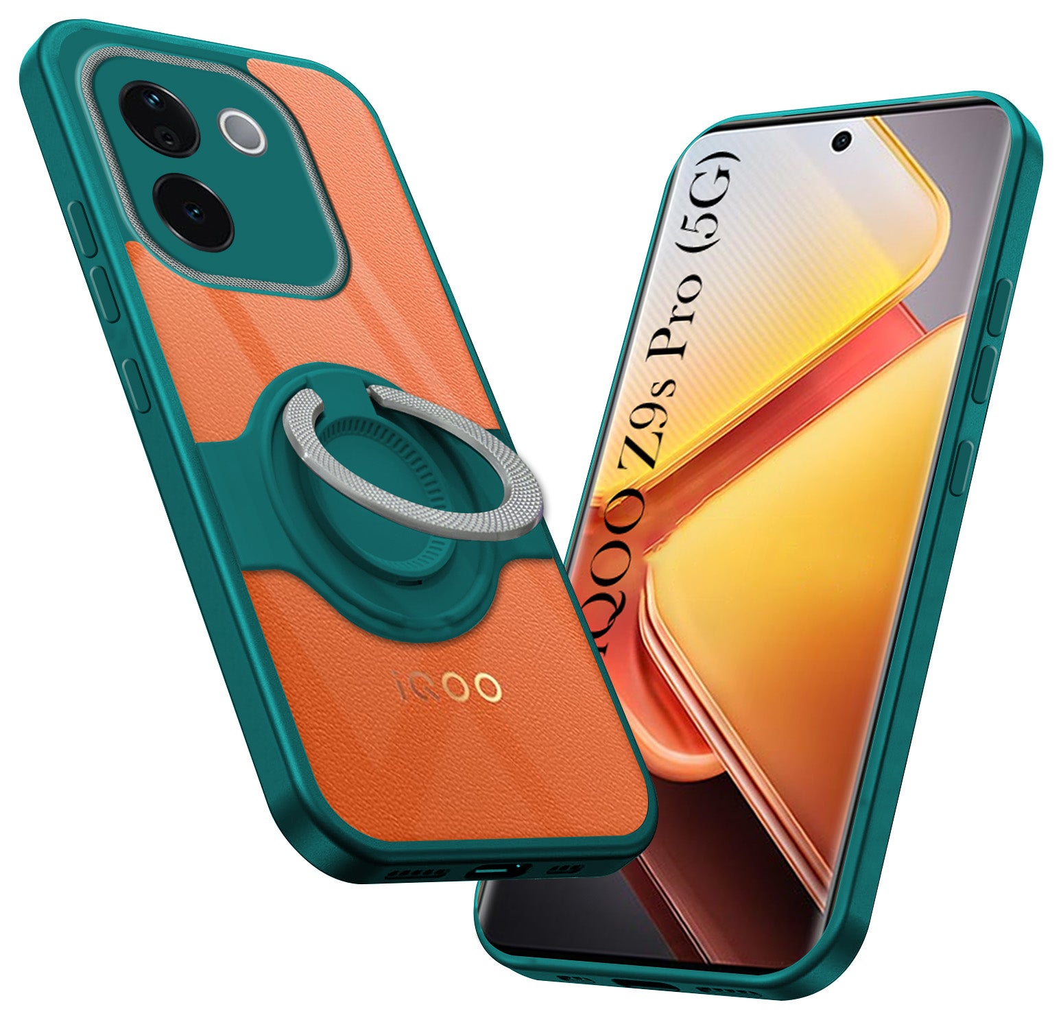 For Vivo iQOO Z9s Pro Back Cover Case with stand (Built-in Ring Holder Kickstand | Lifetime Anti Yellow | Camera Protection)