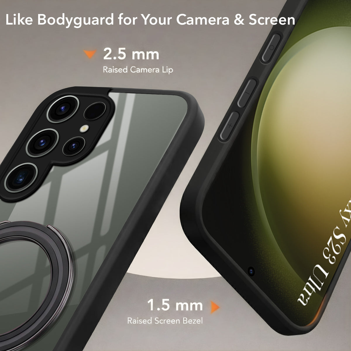 For Samsung Galaxy S23 Ultra Back Cover Case (Kick Stand Ring Holder | Life time Anti Yellow | Camera Protection)