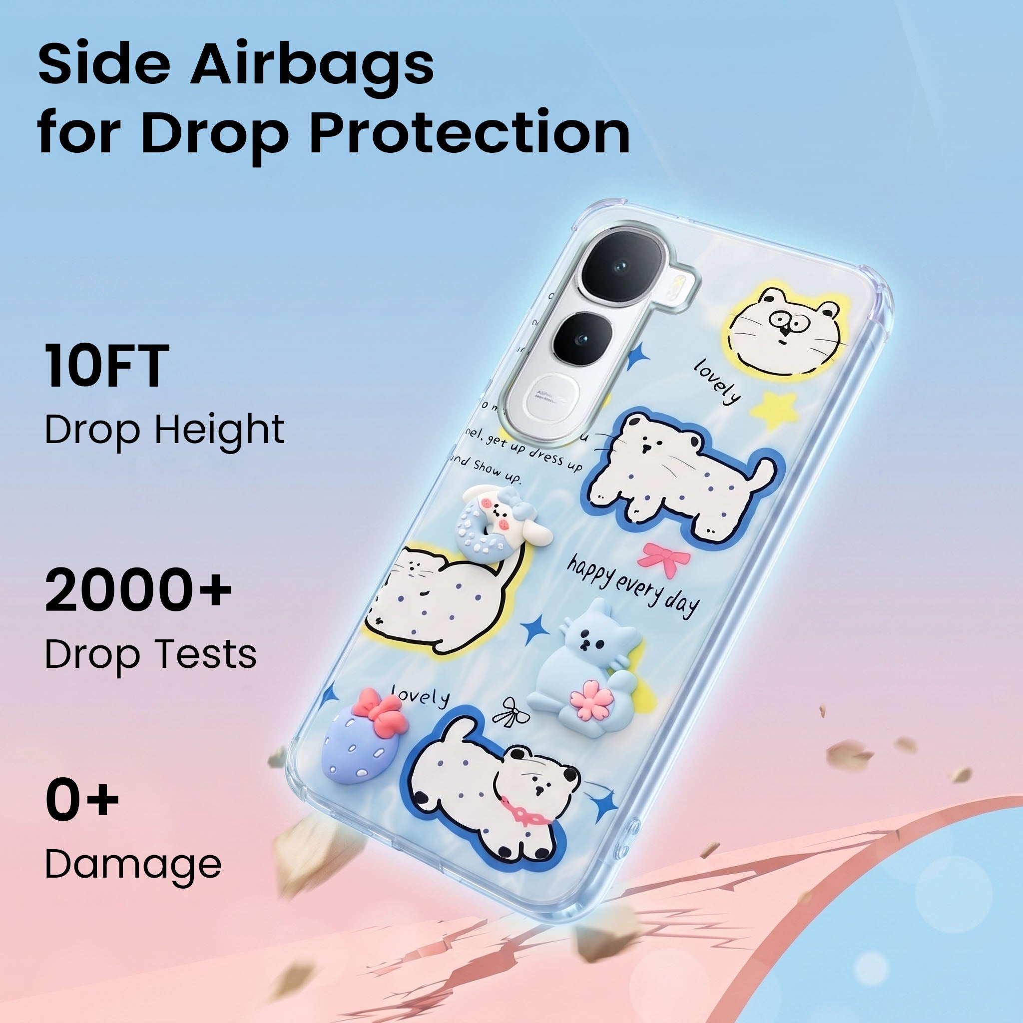 For Vivo Y400 Back Cover Case (3D Cute Cartoons | Hard Back Side Soft | Matte Premium Finish | HD Printing)
