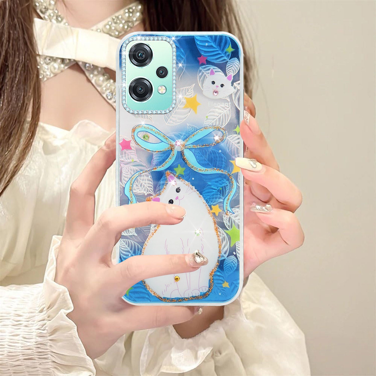 For OnePlus Nord CE 2 Lite Back Cover Case (Luxury Floral Glitter Cute Butterfly | Diamond Studded Camera Bump | Girls & Women Design)