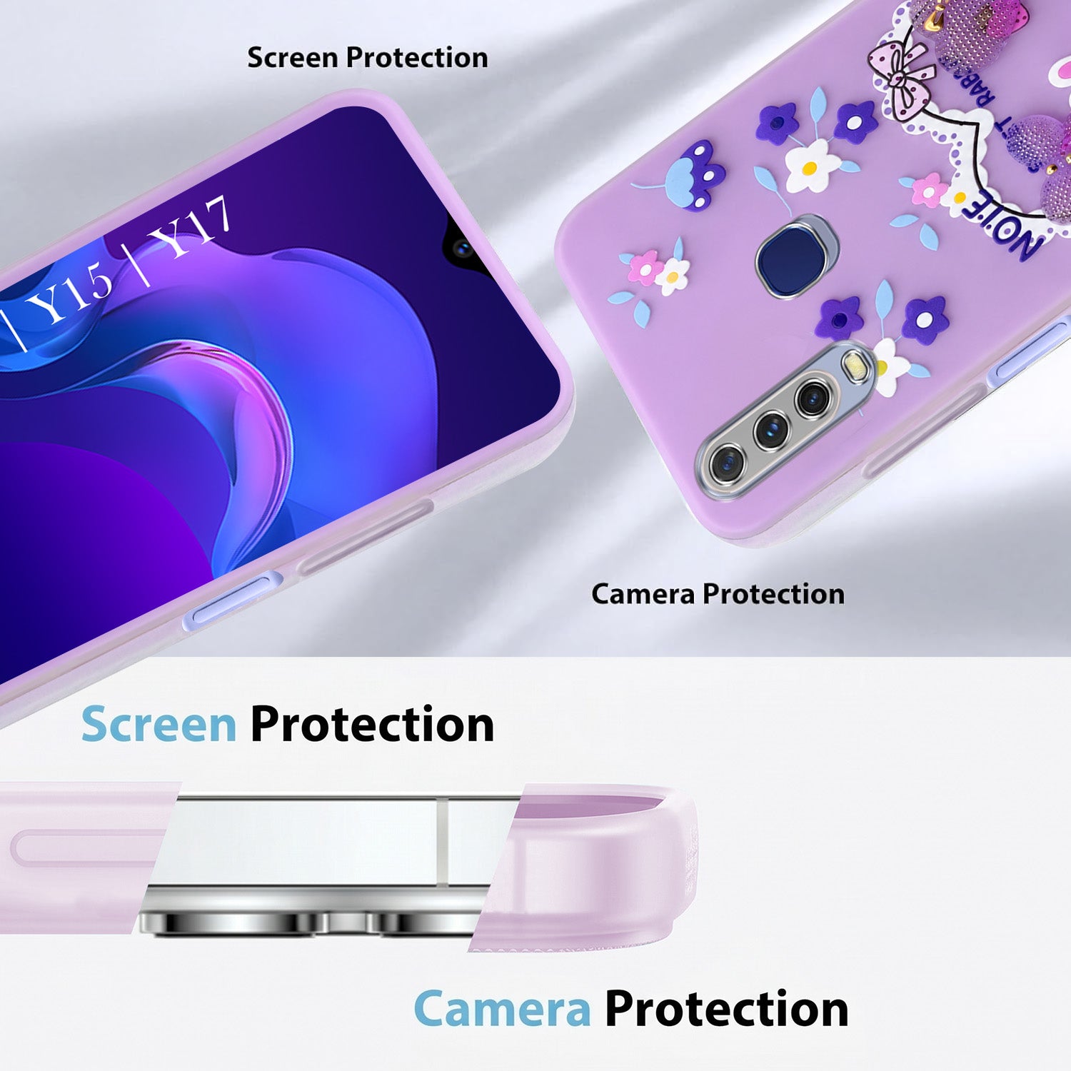 For Vivo Y12 | Y15 | Y17 Back Cover Case (3D Cute Heart Strap Holder | Camera Protection | Designer Girls Print)
