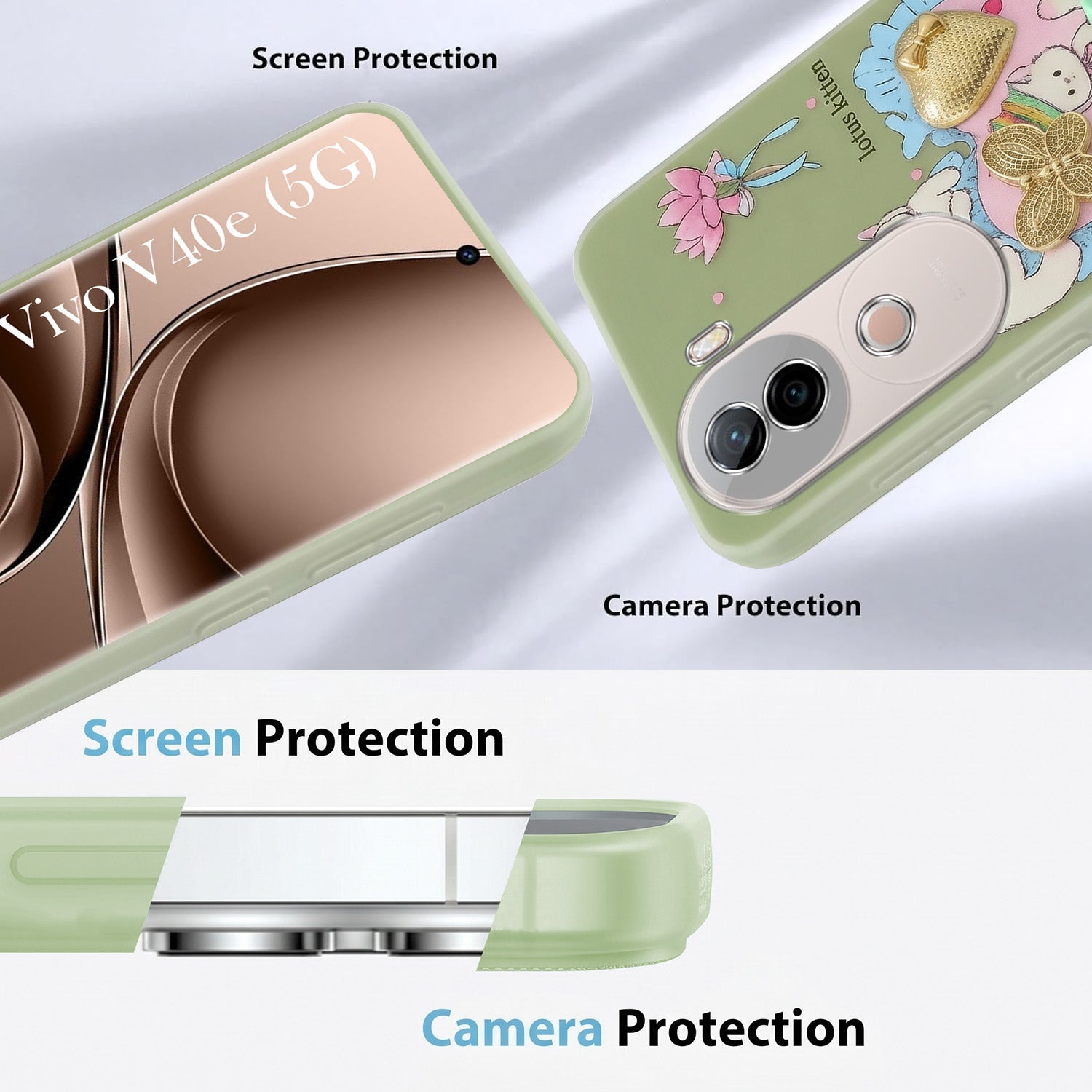 For Vivo V40e Back Cover Case (3D Cute Heart Strap Holder | Camera Protection | Designer Girls Print)