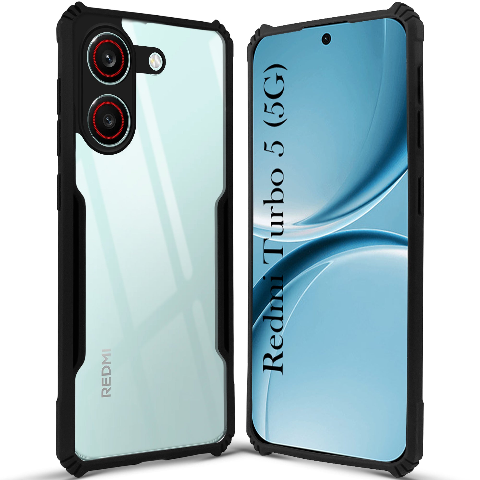 For Redmi Turbo 5 Back Cover Case Hybrid (Shockproof with Polycarbonate Clear Panel | Professional Black)