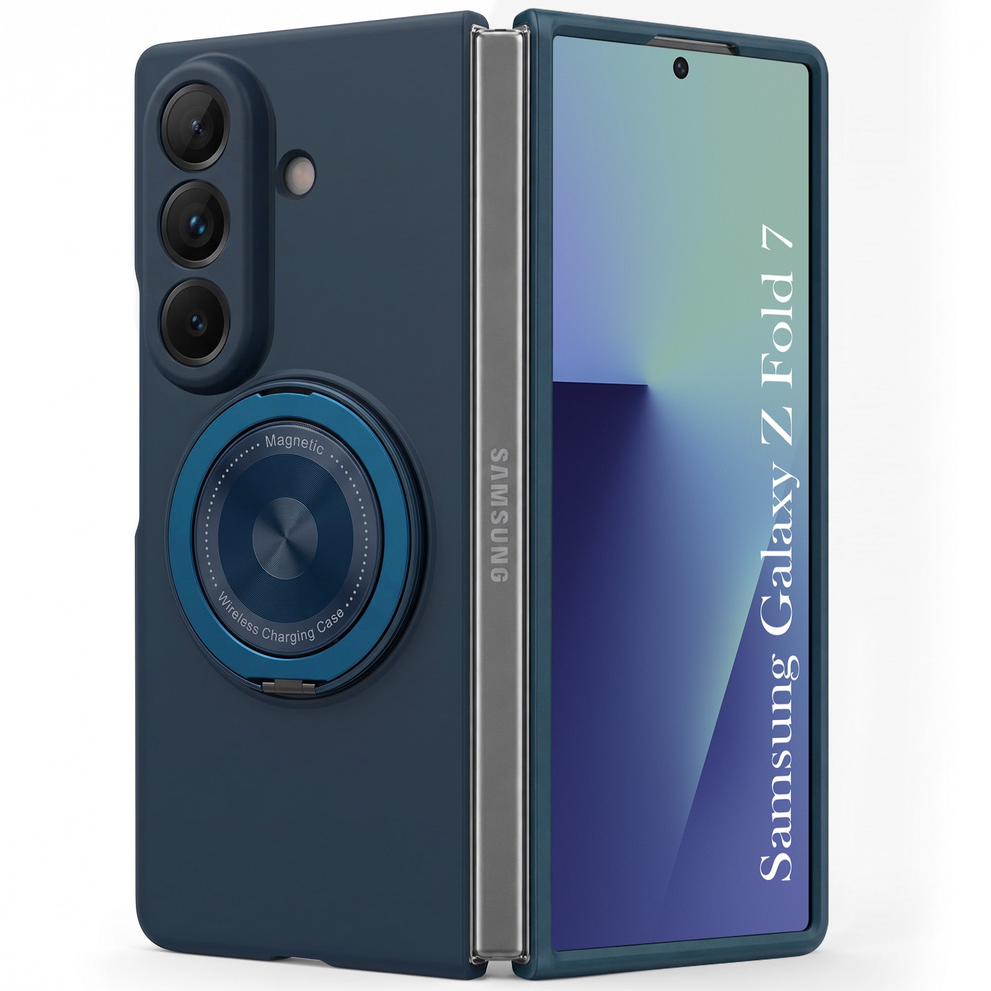 For Samsung Galaxy Z Fold 7 Back Cover Case (360° Rotating Kickstand Ring | Shockproof Camera Protection | Magnetic MagSafe Wireless Charging Support)