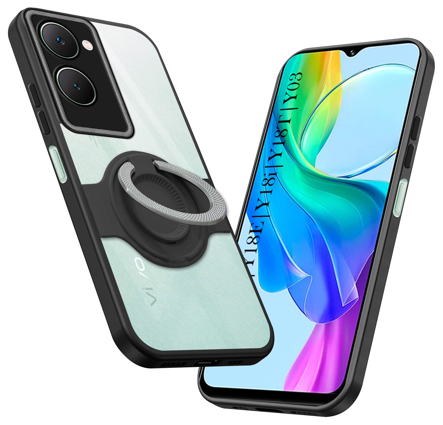 For Vivo Y18 | Y18e | Y03 | Y18i | Y18t Back Cover Case with stand (Built-in Ring Holder Kickstand | Lifetime Anti Yellow | Camera Protection)