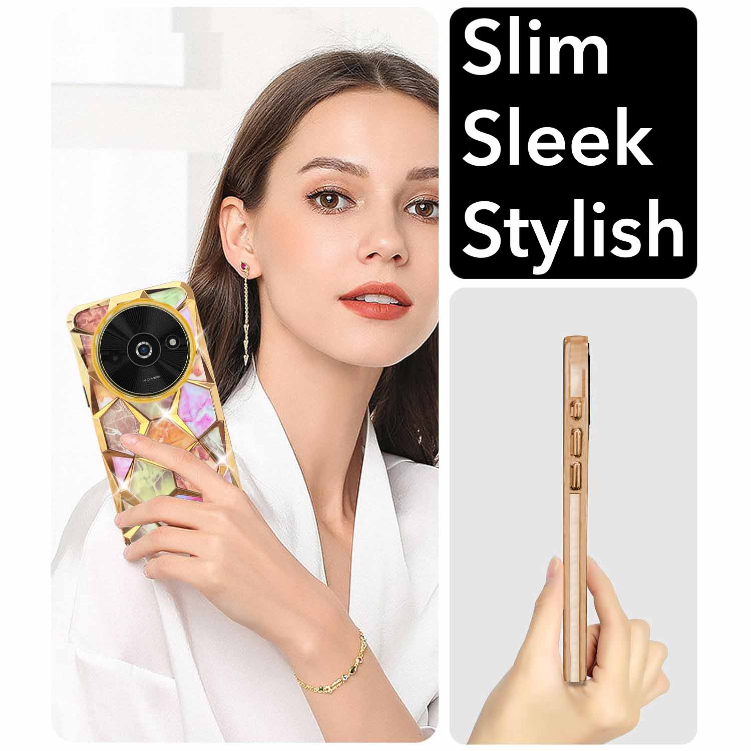 For Xiaomi Poco C61 Back Cover Case ( Dual Design Glitter Sparkle and Detachable Diamond Print Case | Soft and Flexible)