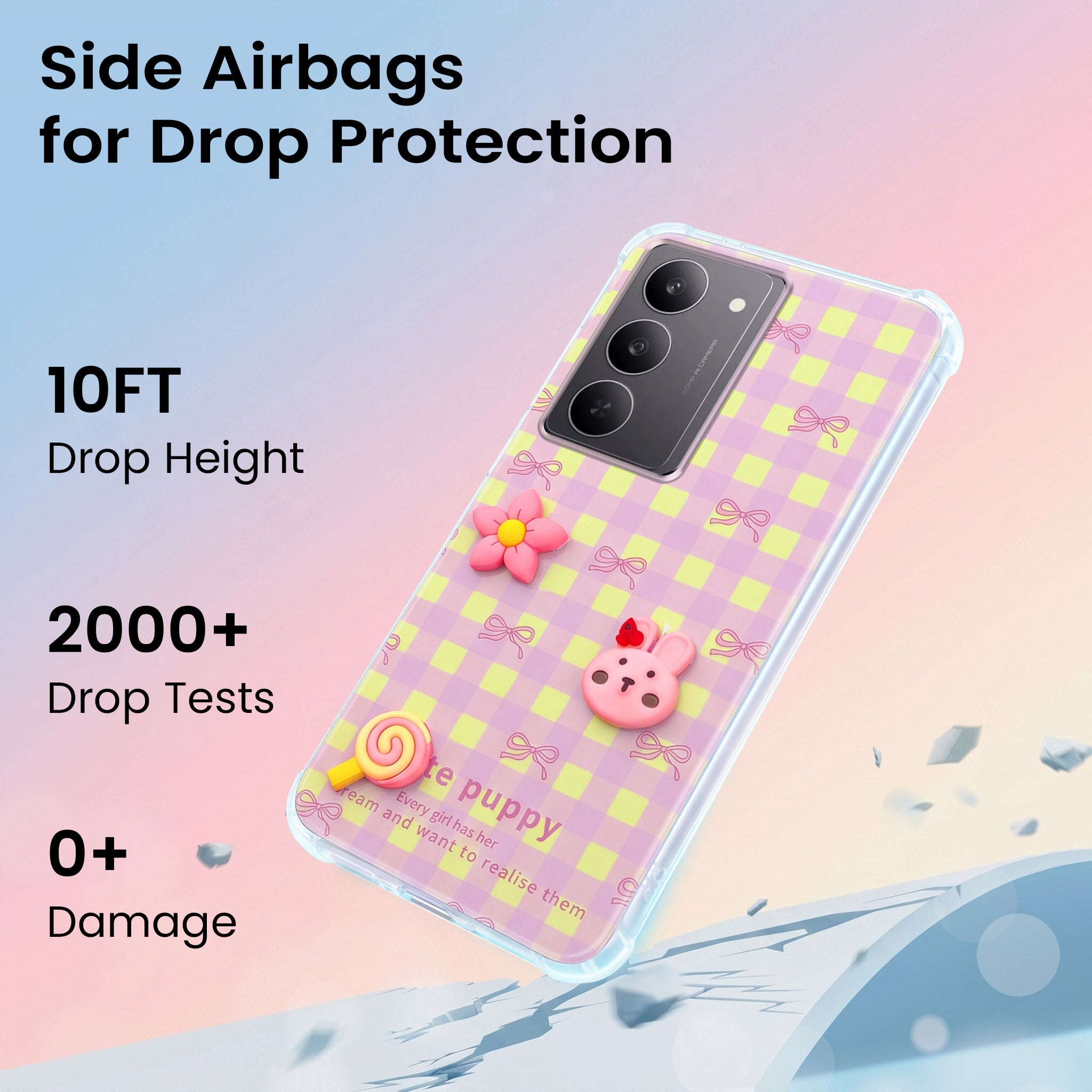 For Realme 14X Back Cover Case (3D Cute Cartoons | Hard Back Side Soft | Matte Premium Finish | HD Printing)