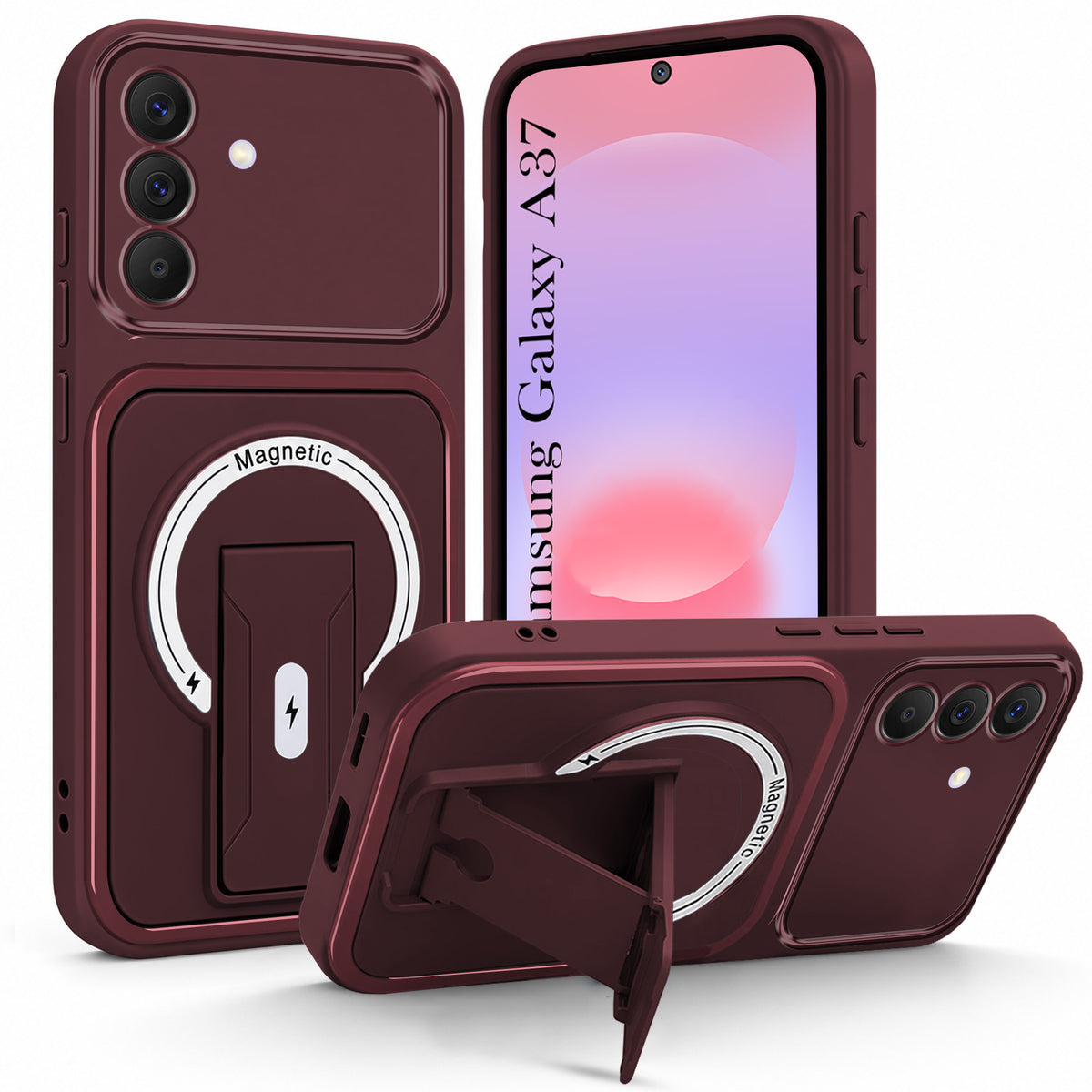 For Samsung Galaxy A37 5G Back Case Cover Metallic (Hybrid Armor Kickstand | MagSafe Compatible | Camera Protection Shockproof)