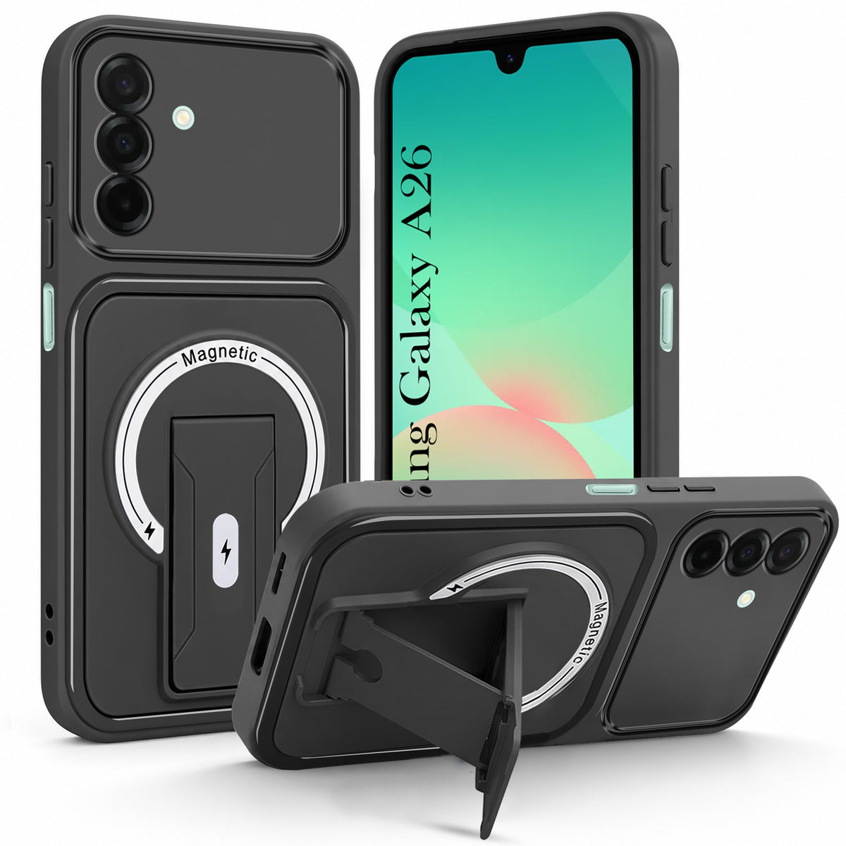 For Samsung Galaxy A26 5G Back Case Cover Metallic (Hybrid Armor Kickstand | MagSafe Compatible | Camera Protection Shockproof)
