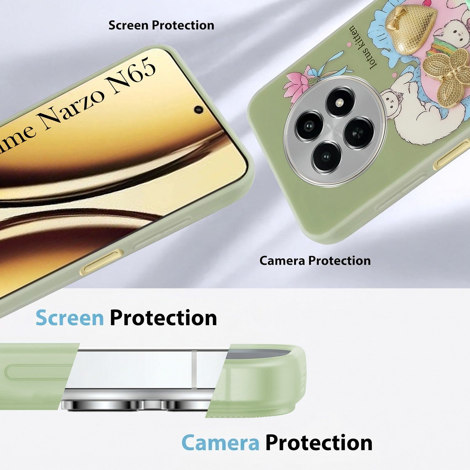For Realme Narzo N65 5G Back Cover Case (3D Cute Heart Strap Holder | Camera Protection | Designer Girls Print)