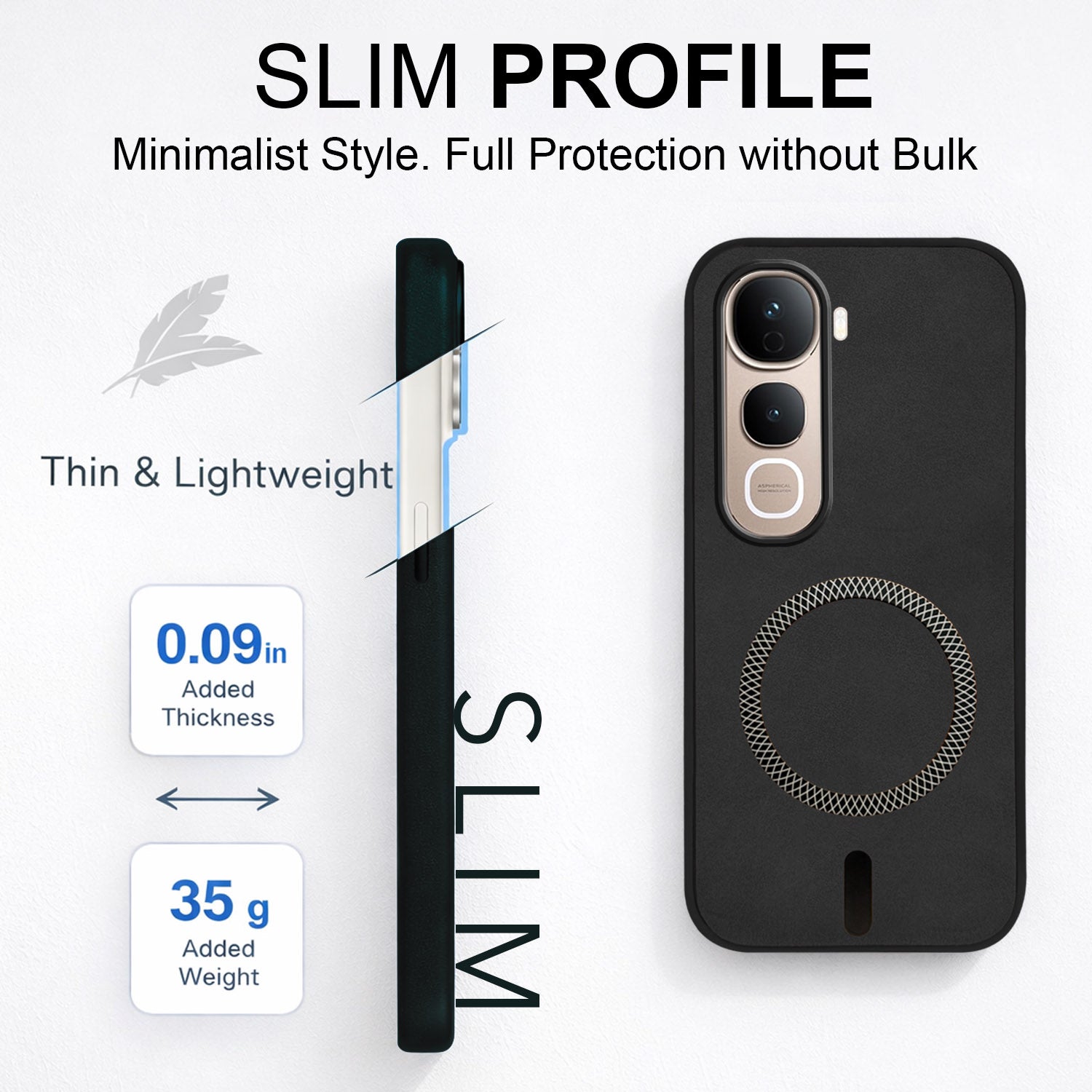 For Vivo Y400 Pro Back Cover Case Leather Finish (MagSafe Compatible Wireless Charging | Soft Touch | Camera Bump Protection)