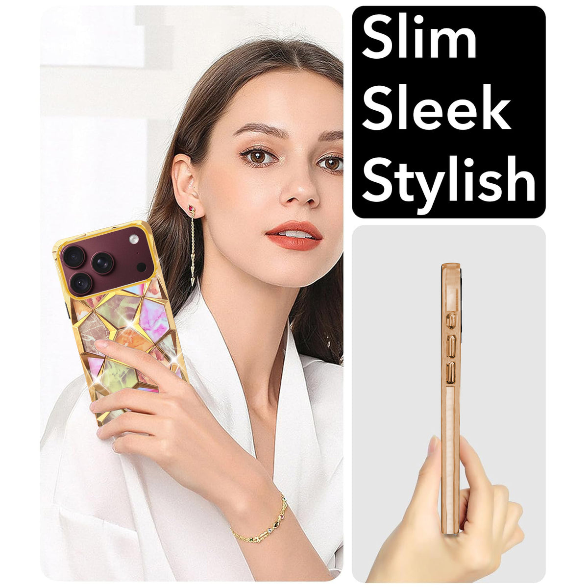 For Apple iPhone 18 Pro Back Cover Case Compatible 3D Silicone (Dual Design Glitter Sparkle and Detachable Diamond Print Case | Soft and Flexible)