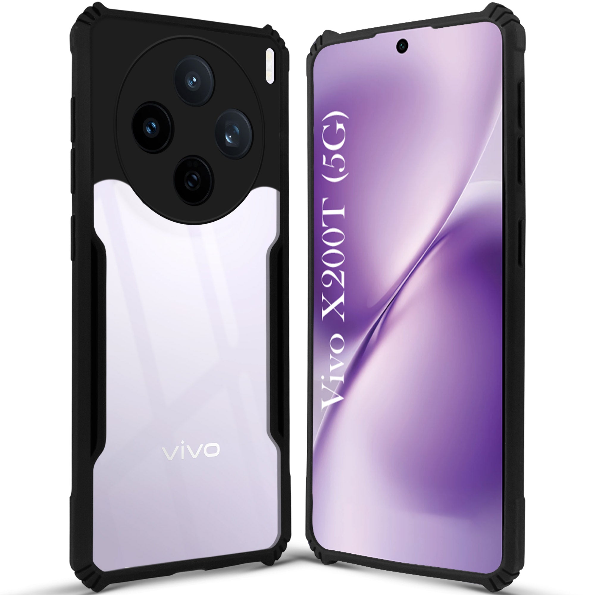 For Vivo X200T Back Cover Case Hybrid (Shockproof with Polycarbonate Clear Panel | Professional Black)