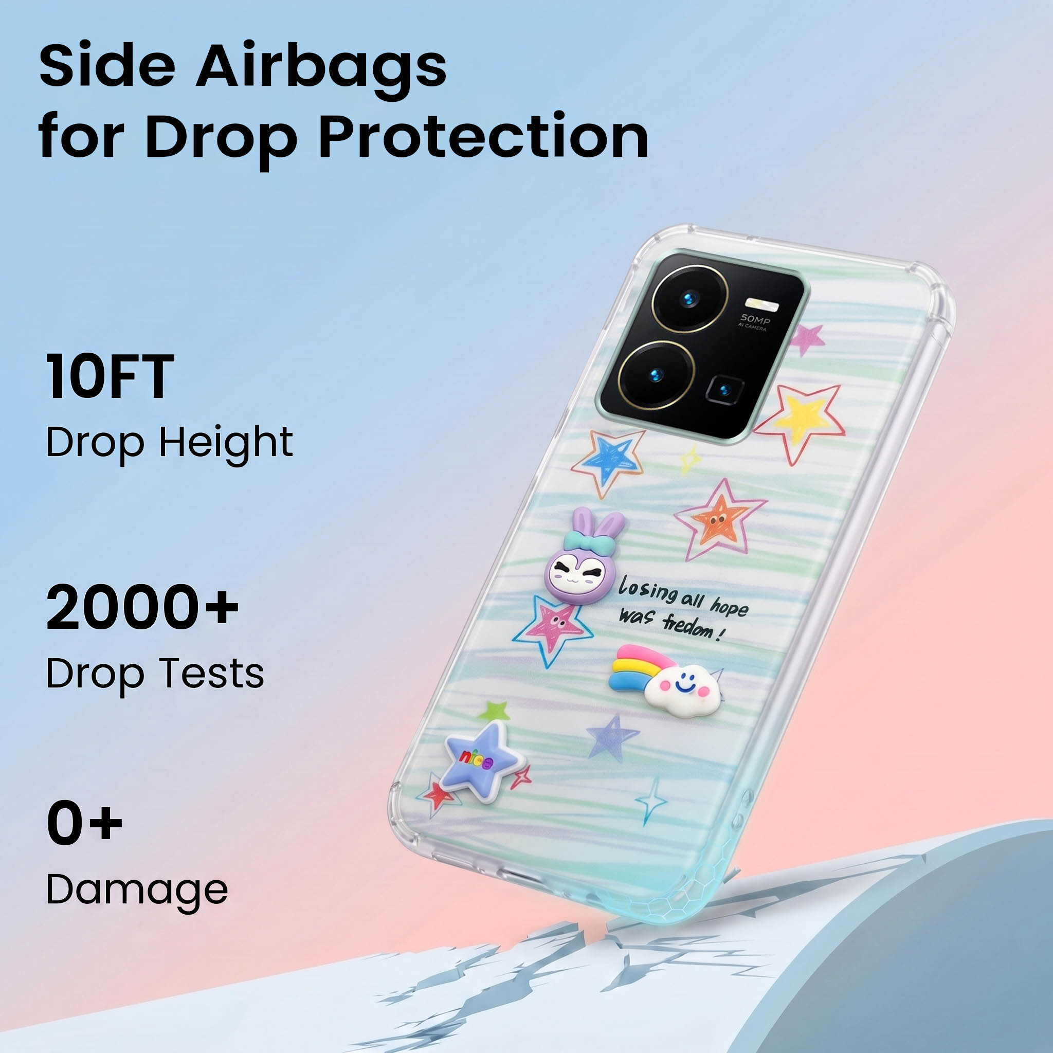 For Vivo Y35 Back Cover Case (3D Cute Cartoons | Hard Back Side Soft | Matte Premium Finish | HD Printing)